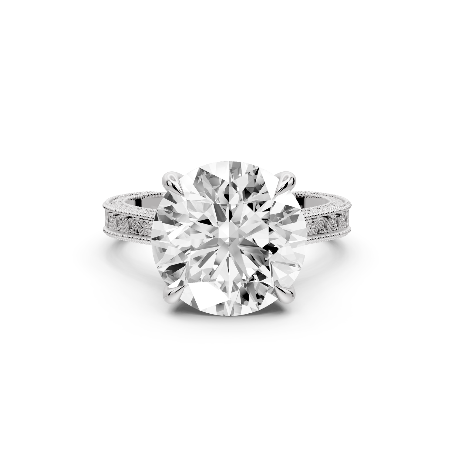 Daniel - 5ct platinum Round Vintage-Inspired Solitaire Engagement Ring with Hand-Engraved Milgrain Band