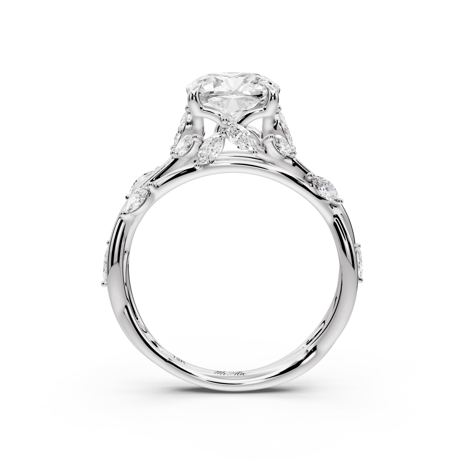 Sarah - 2ct platinum Cushion Nature-Inspired Engagement Ring with Sculpted Vine and Leaf Side Stones