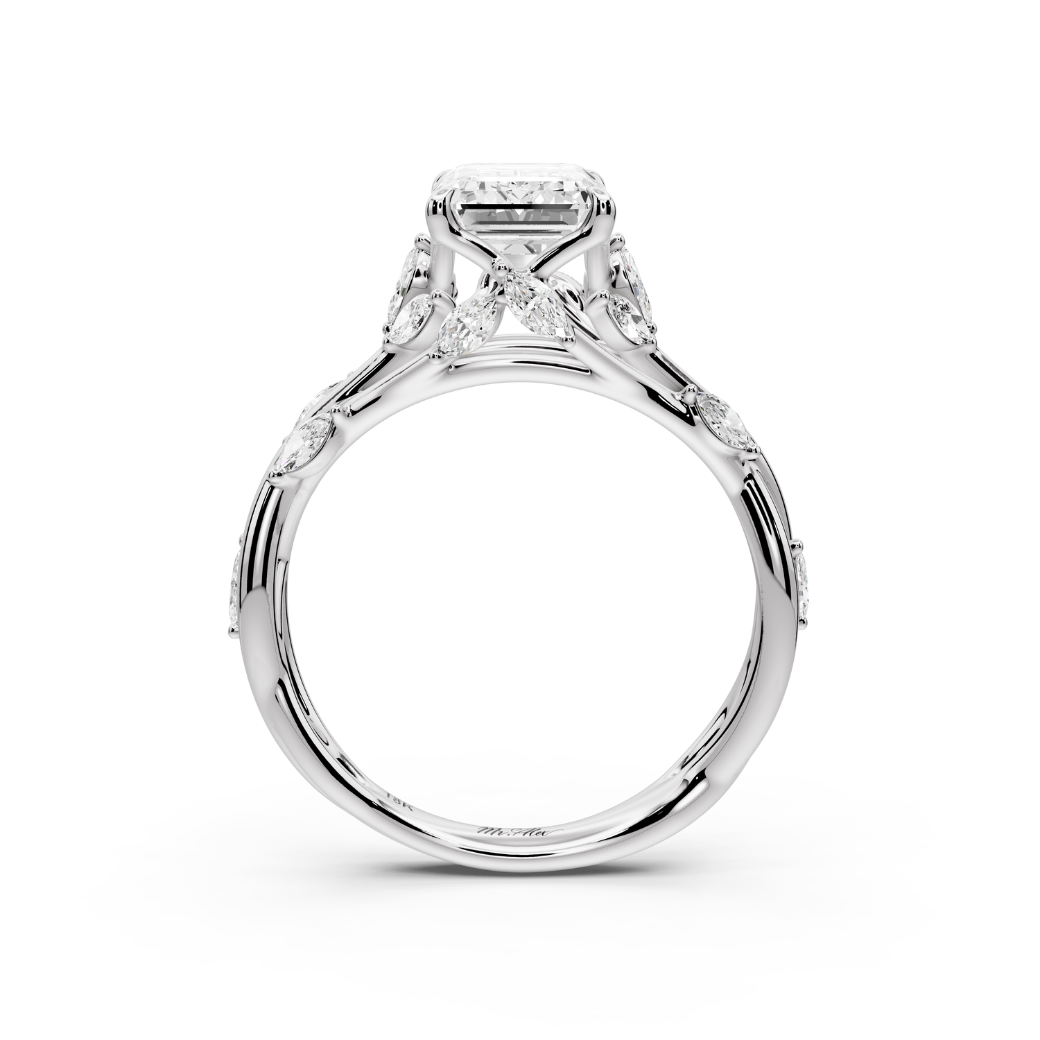 Sarah - 2ct platinum Emerald Nature-Inspired Engagement Ring with Sculpted Vine and Leaf Side Stones