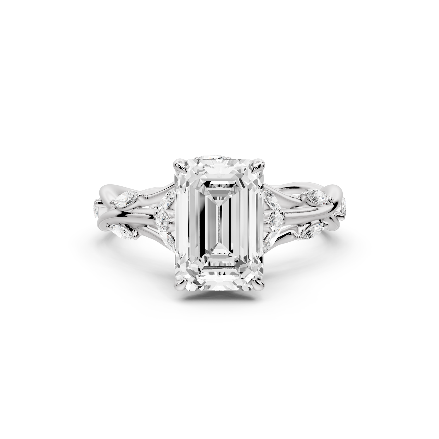 Sarah - 2ct platinum Emerald Nature-Inspired Engagement Ring with Sculpted Vine and Leaf Side Stones