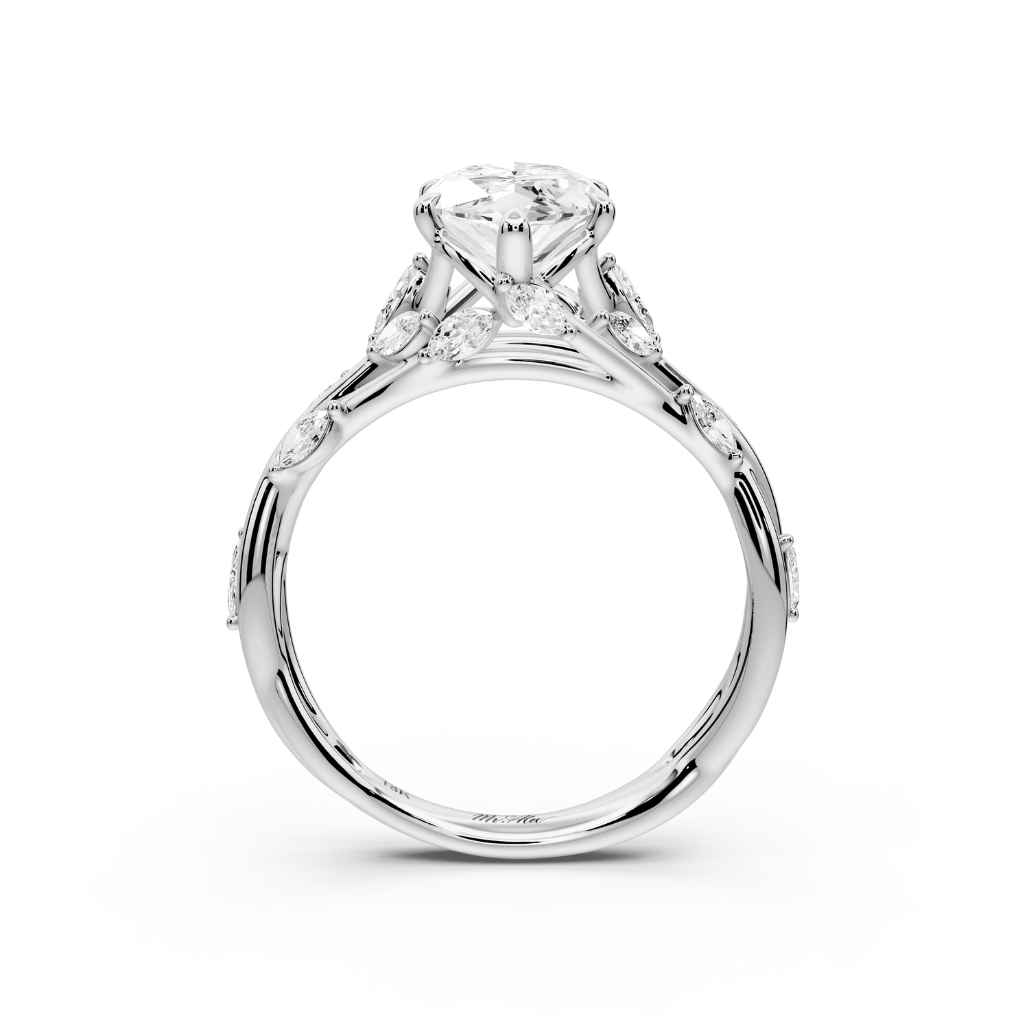 Sarah - 2ct platinum Marquise Nature-Inspired Engagement Ring with Sculpted Vine and Leaf Side Stones