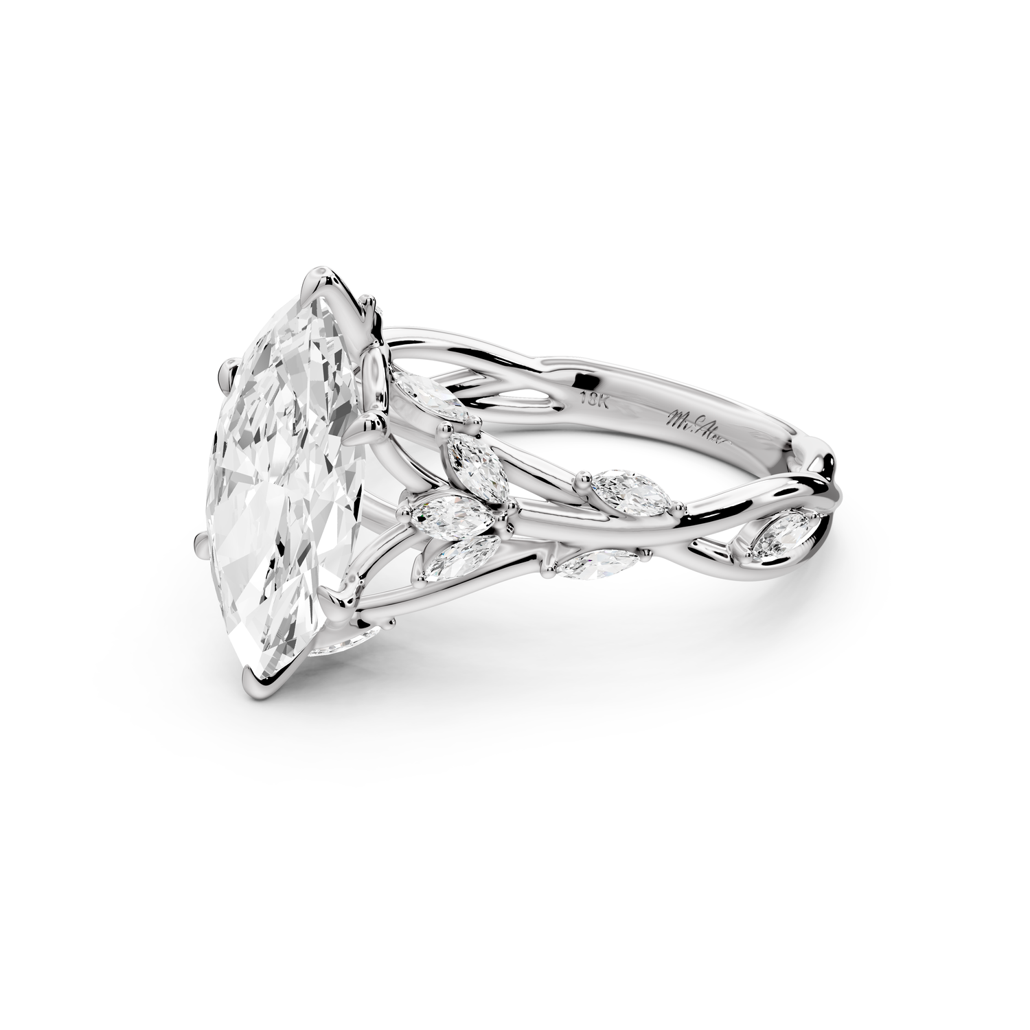 Sarah - 2ct platinum Marquise Nature-Inspired Engagement Ring with Sculpted Vine and Leaf Side Stones