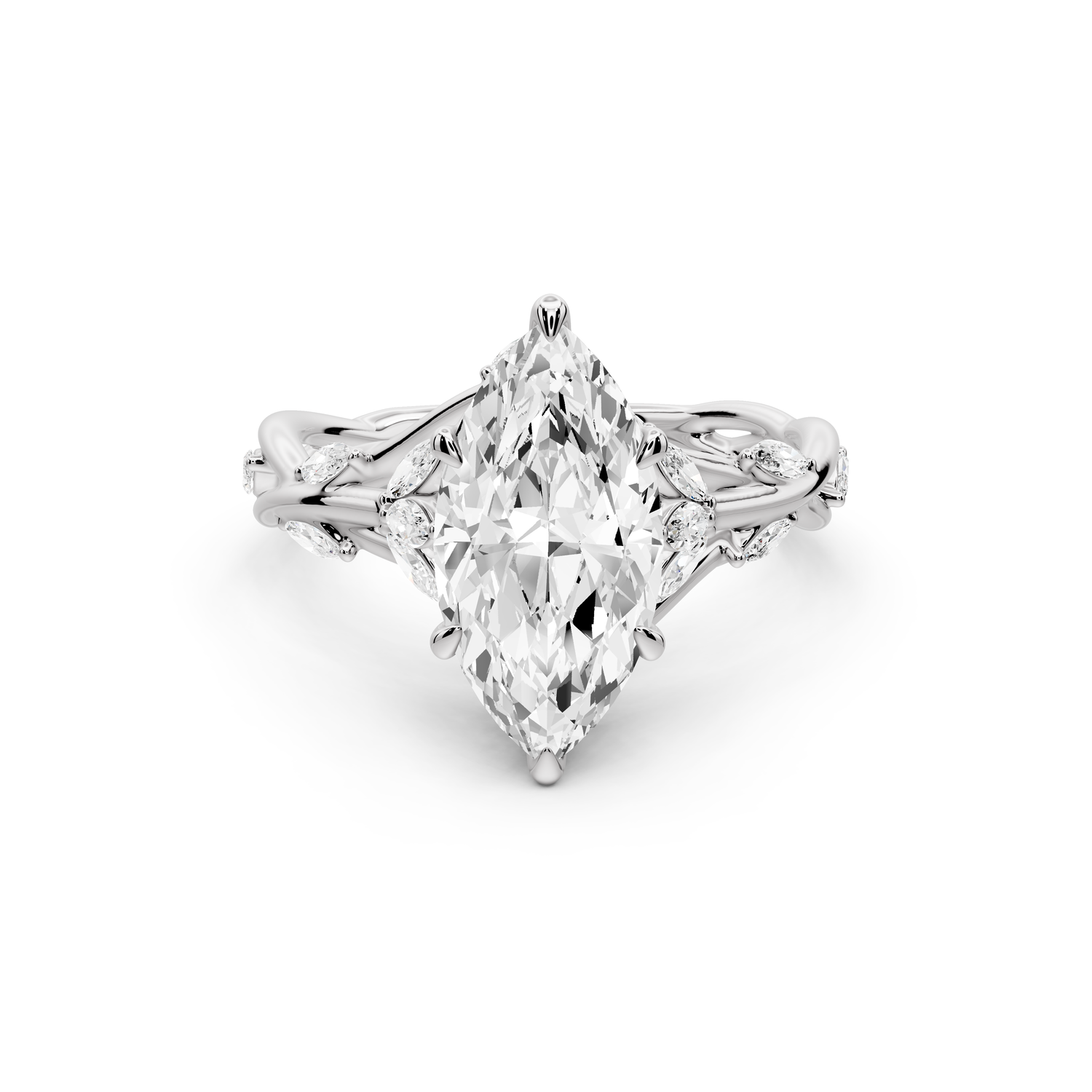 Sarah - 2ct platinum Marquise Nature-Inspired Engagement Ring with Sculpted Vine and Leaf Side Stones