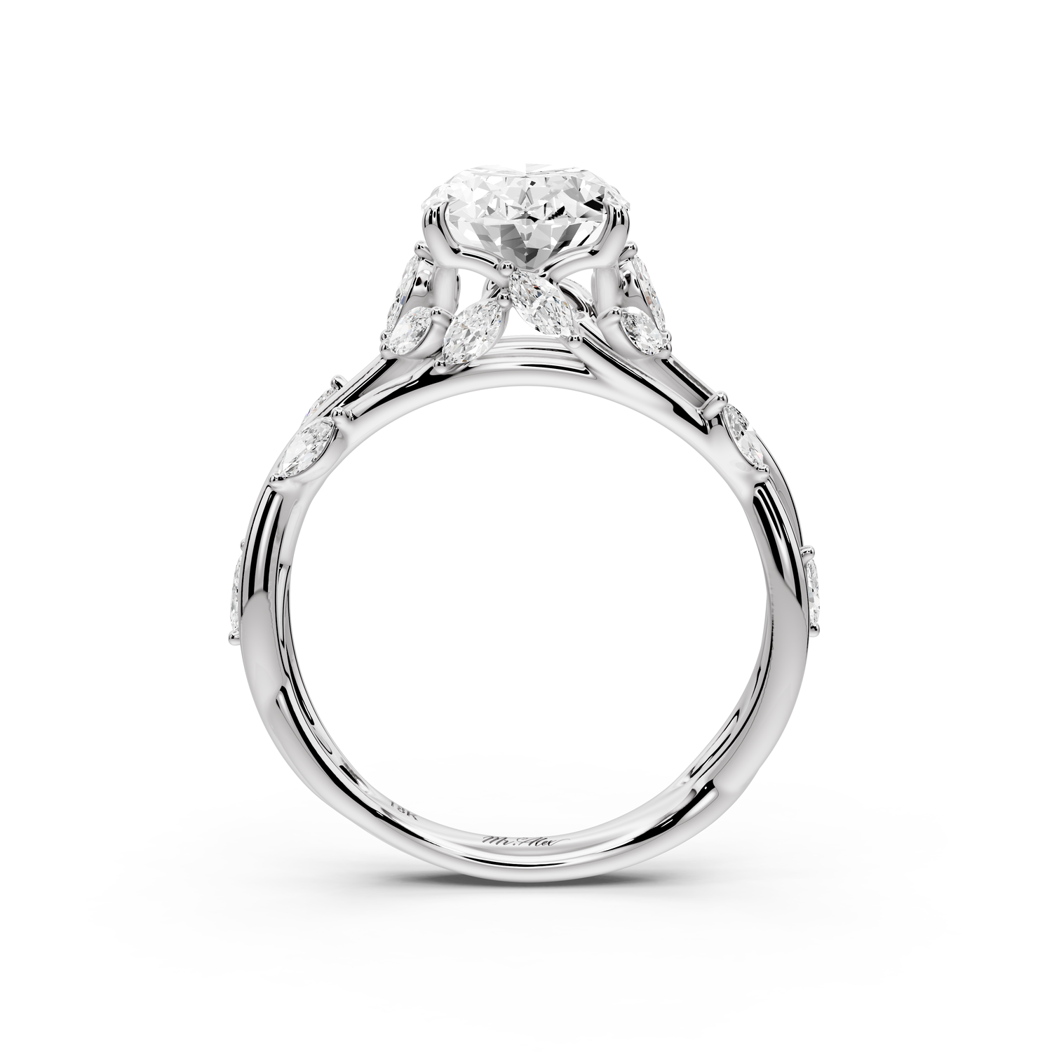 Sarah - 2ct platinum Oval Nature-Inspired Engagement Ring with Sculpted Vine and Leaf Side Stones