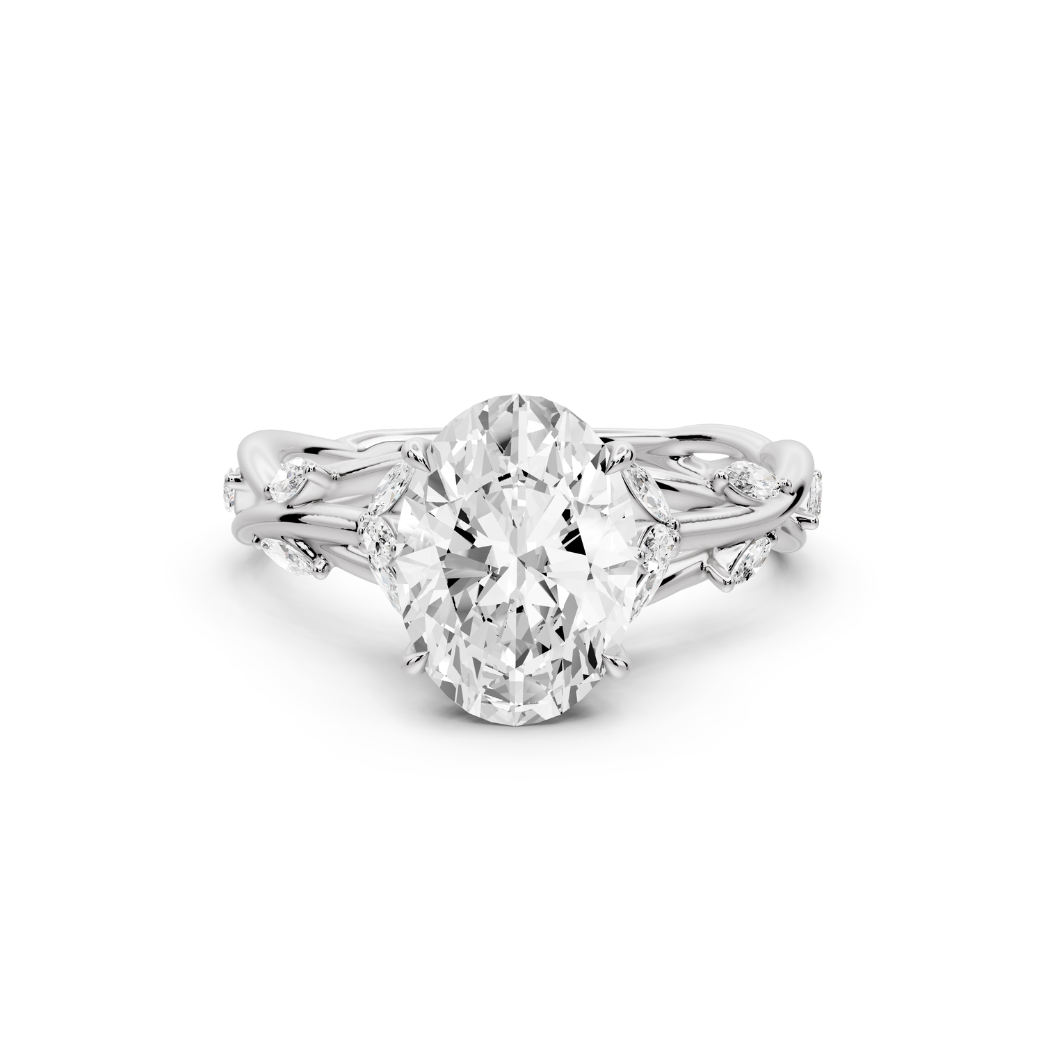 Sarah - 2ct platinum Oval Nature-Inspired Engagement Ring with Sculpted Vine and Leaf Side Stones