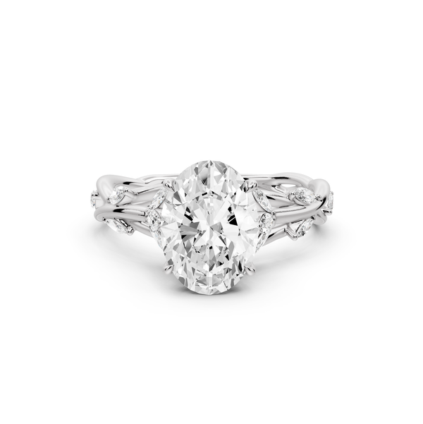 Sarah - 2ct platinum Oval Nature-Inspired Engagement Ring with Sculpted Vine and Leaf Side Stones