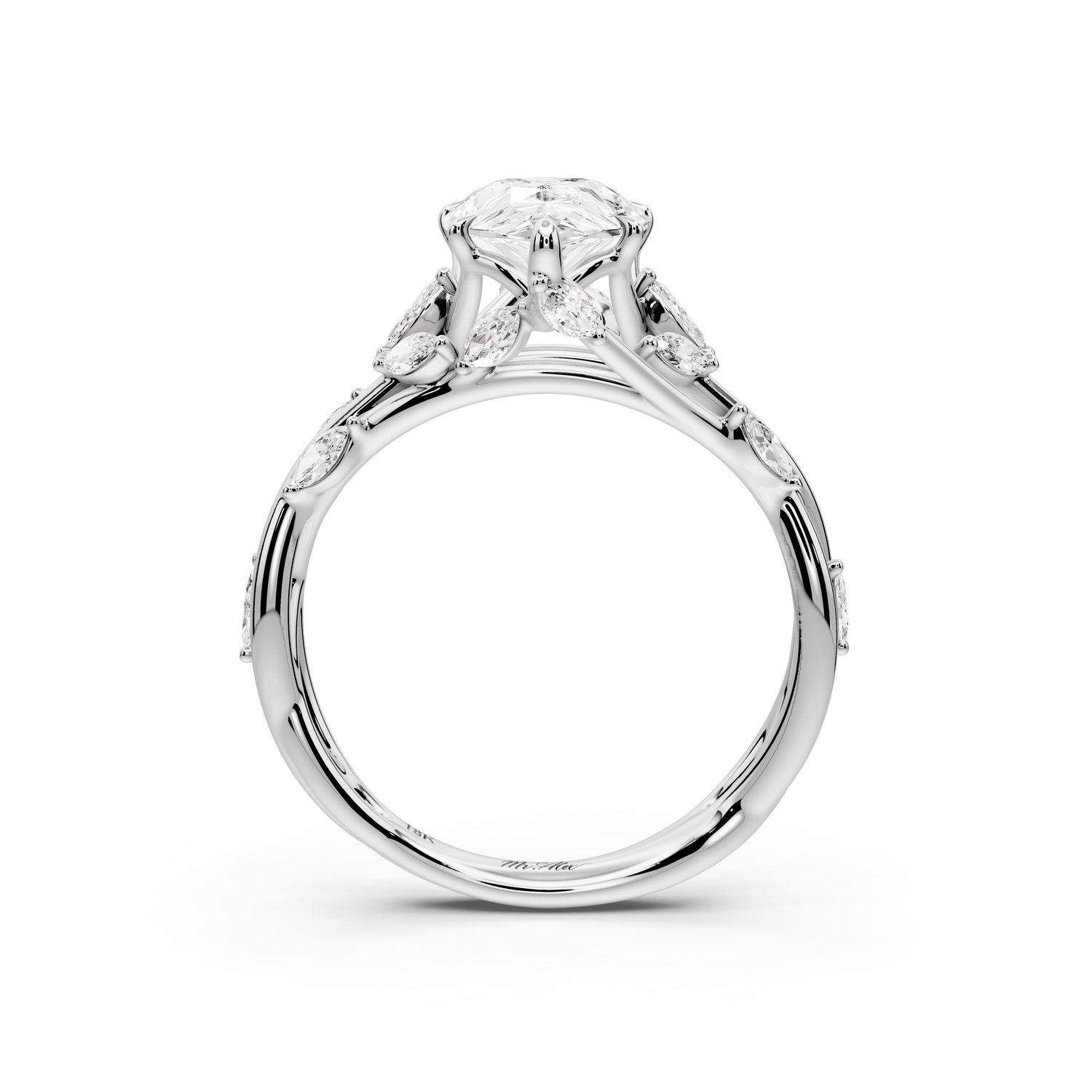 Sarah - 2ct platinum Pear Nature-Inspired Engagement Ring with Sculpted Vine and Leaf Side Stones
