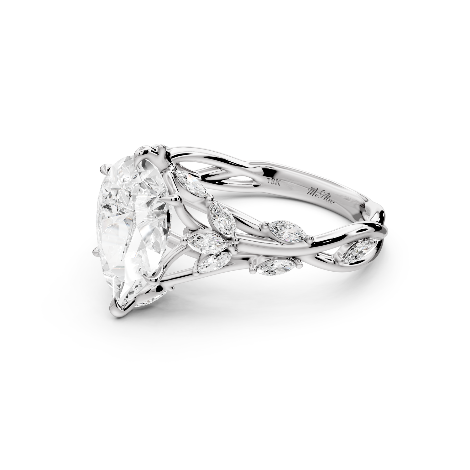 Sarah - 2ct platinum Pear Nature-Inspired Engagement Ring with Sculpted Vine and Leaf Side Stones
