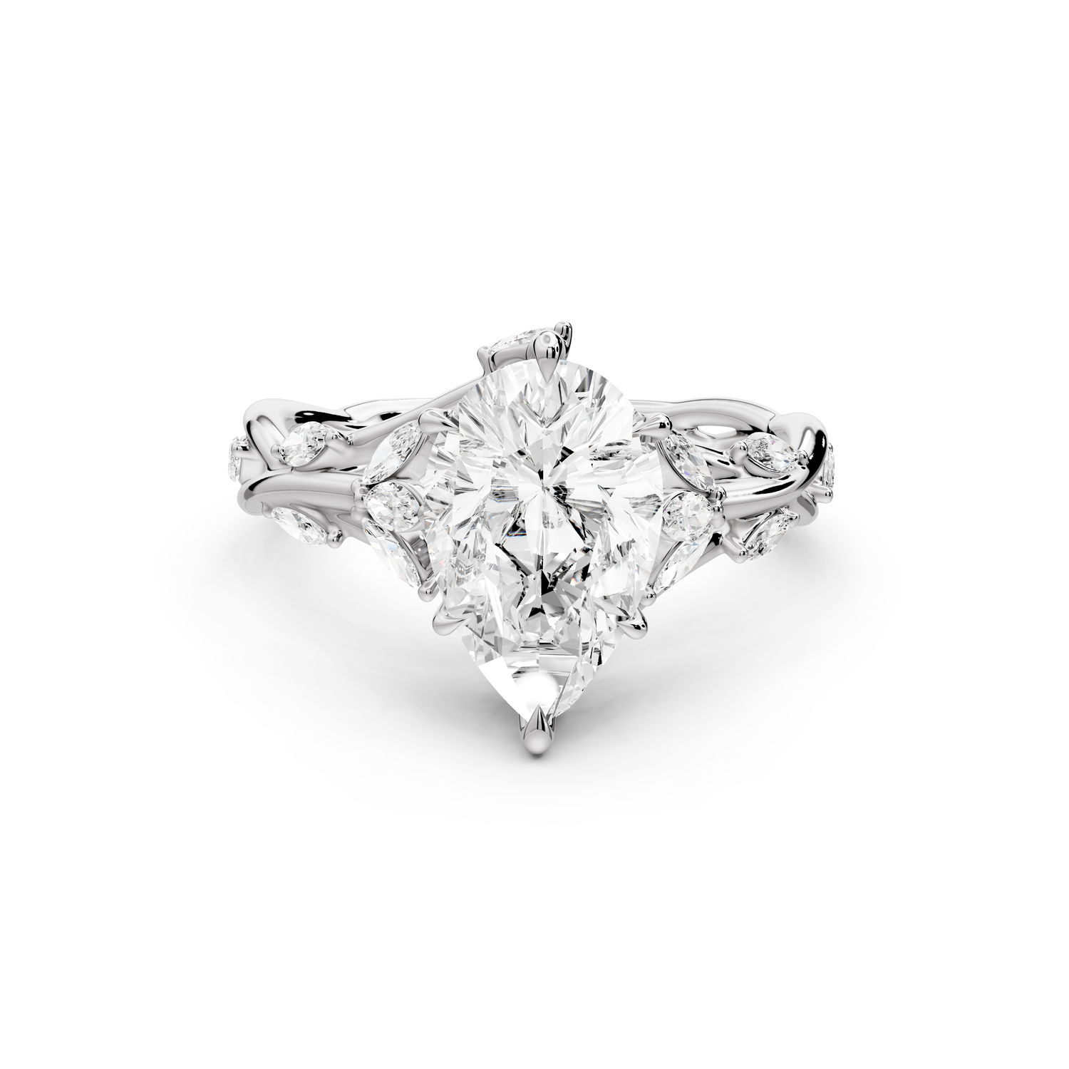 Sarah - 2ct platinum Pear Nature-Inspired Engagement Ring with Sculpted Vine and Leaf Side Stones