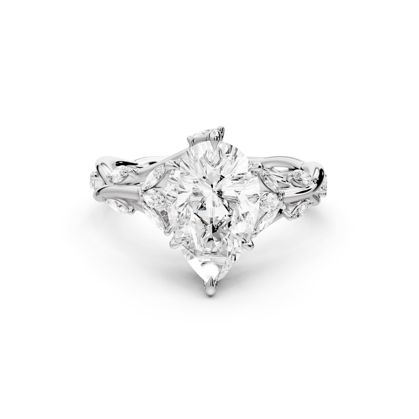 Sarah - 2ct platinum Pear Nature-Inspired Engagement Ring with Sculpted Vine and Leaf Side Stones