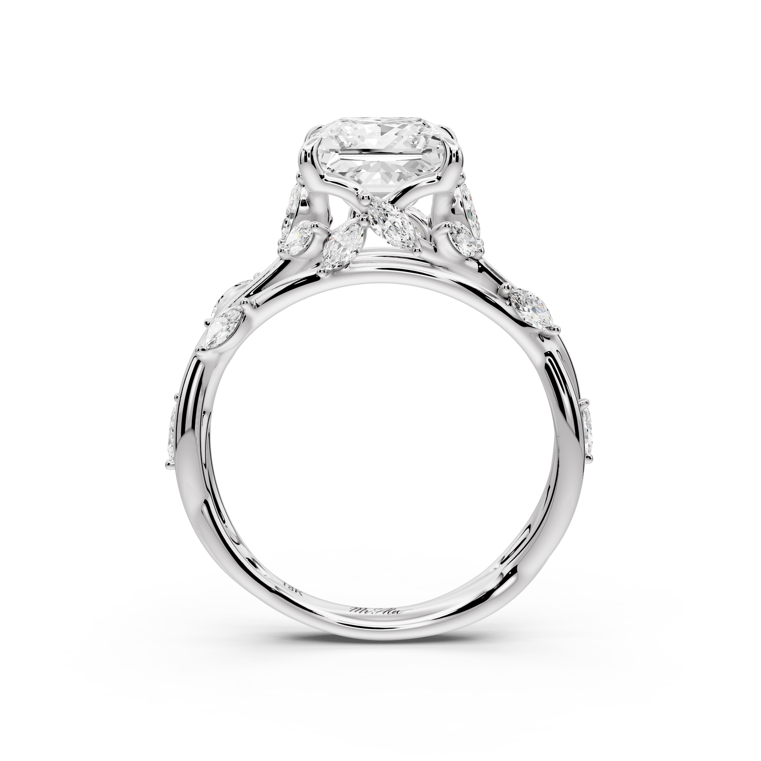 Sarah - 2ct platinum Princess Nature-Inspired Engagement Ring with Sculpted Vine and Leaf Side Stones