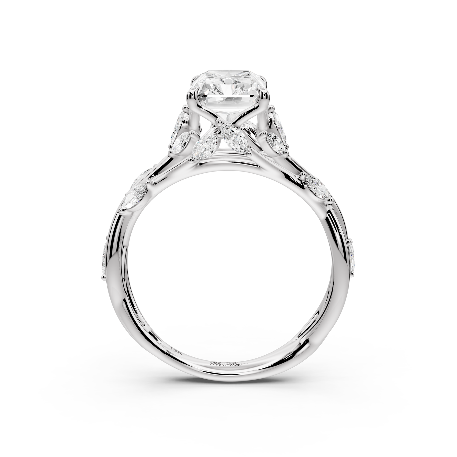 Sarah - 2ct platinum Radiant Nature-Inspired Engagement Ring with Sculpted Vine and Leaf Side Stones