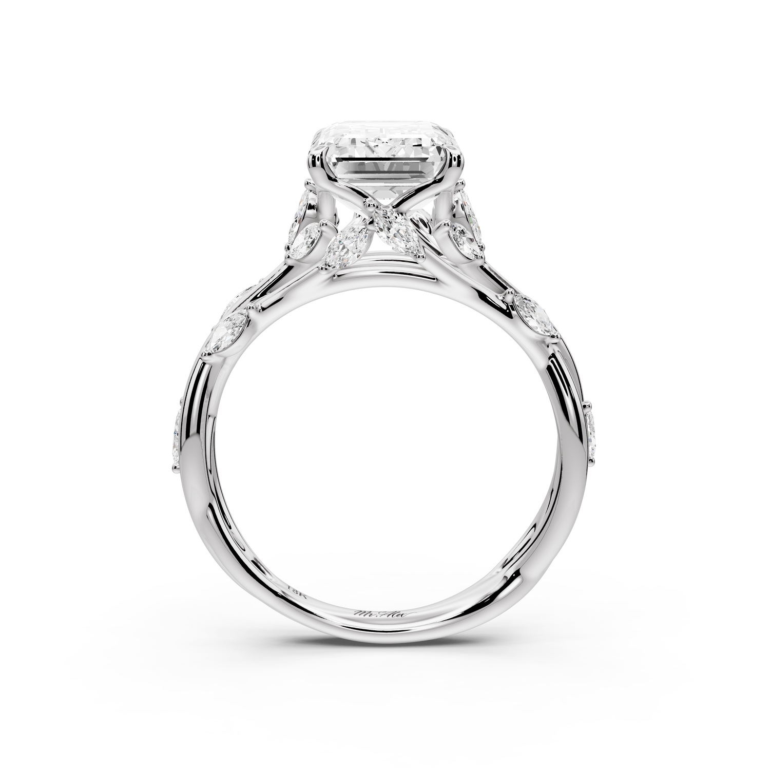 Sarah - 3ct platinum Emerald Nature-Inspired Engagement Ring with Sculpted Vine and Leaf Side Stones