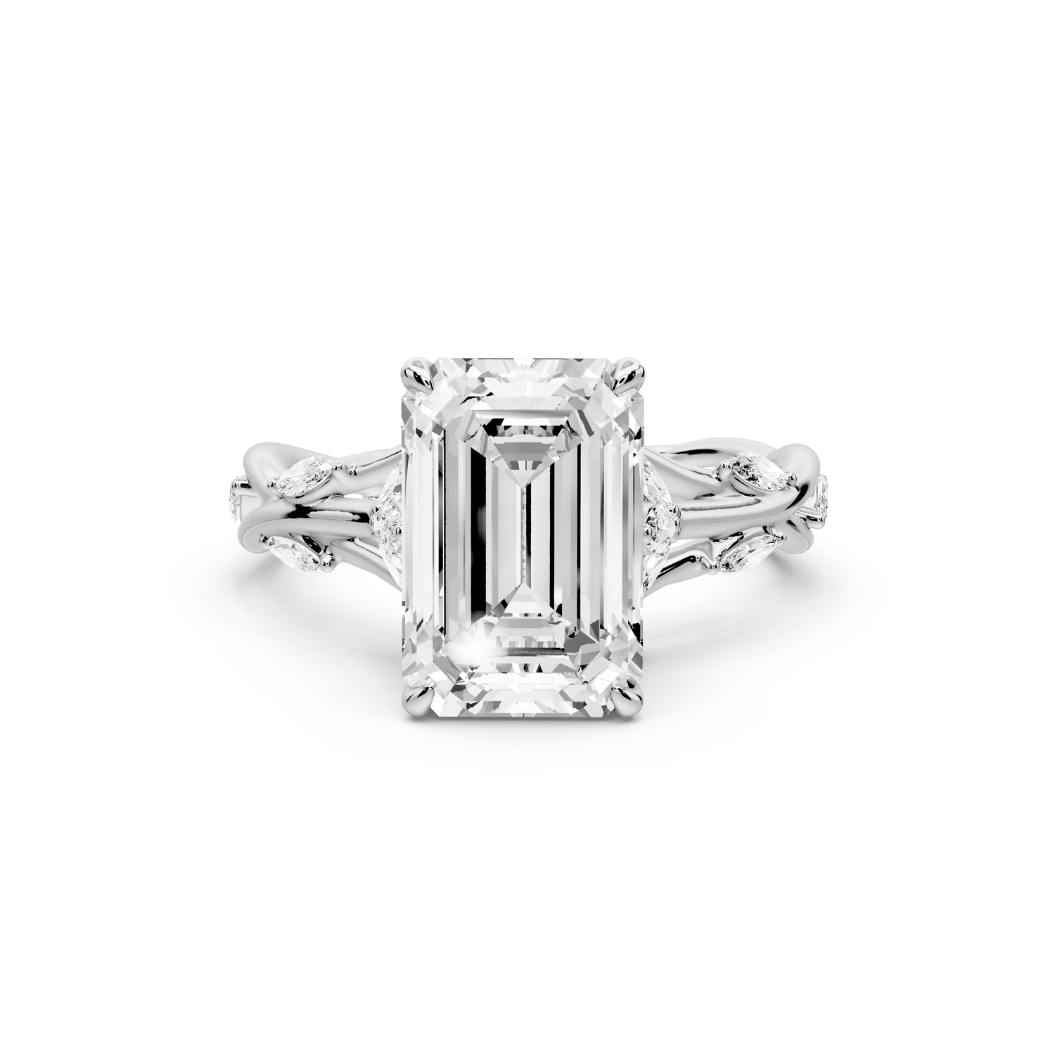 Sarah - 3ct platinum Emerald Nature-Inspired Engagement Ring with Sculpted Vine and Leaf Side Stones