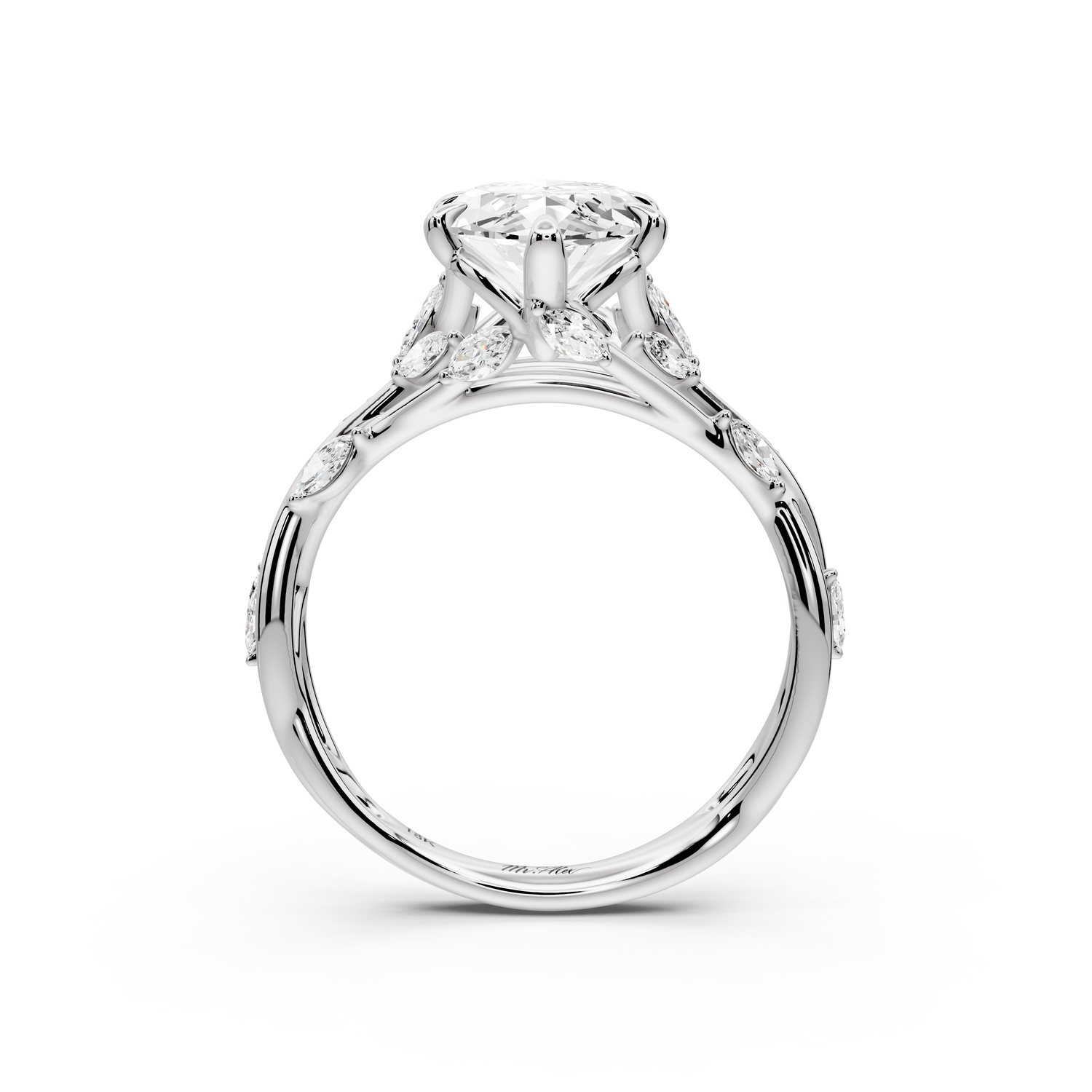 Sarah - 3ct platinum Marquise Nature-Inspired Engagement Ring with Sculpted Vine and Leaf Side Stones