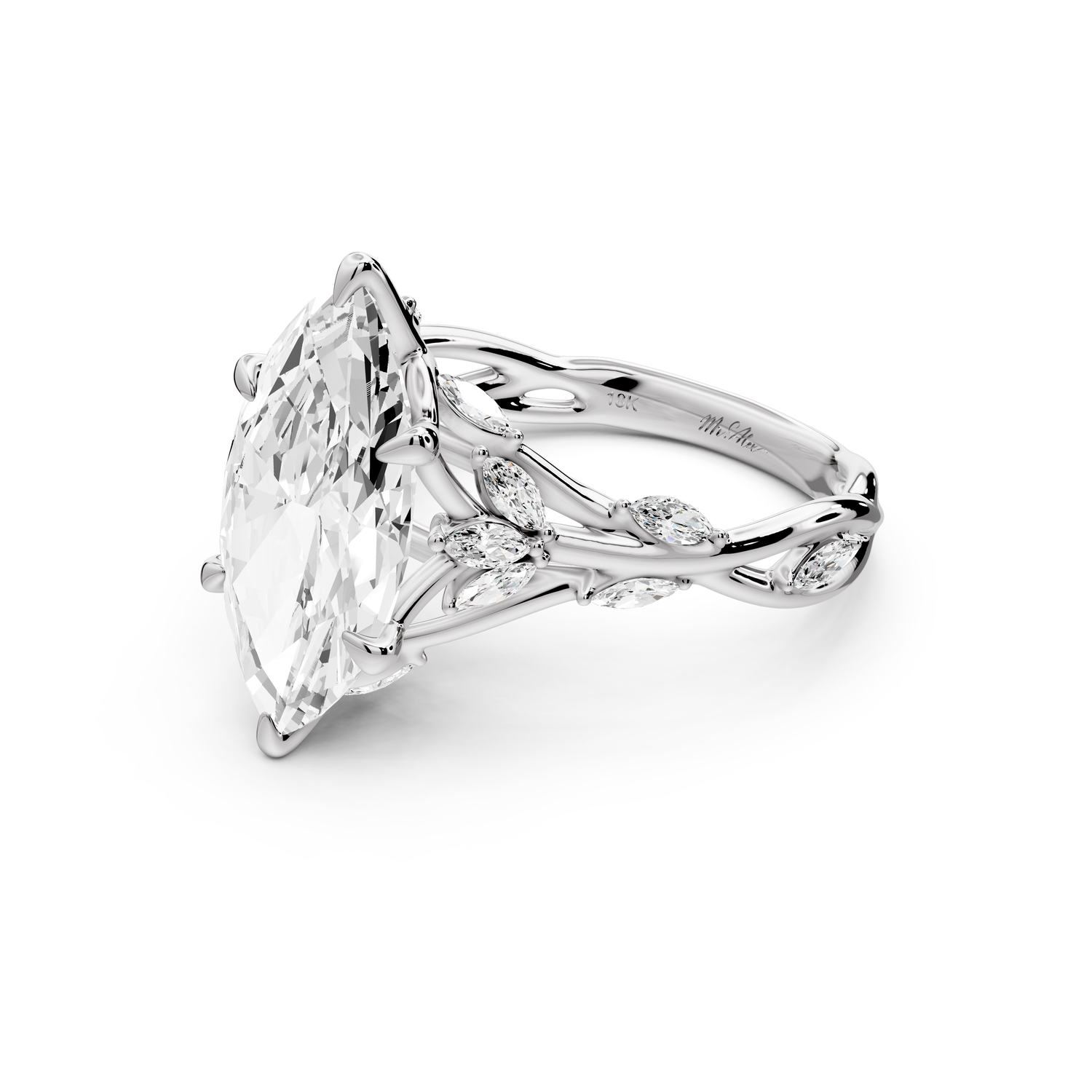 Sarah - 3ct platinum Marquise Nature-Inspired Engagement Ring with Sculpted Vine and Leaf Side Stones