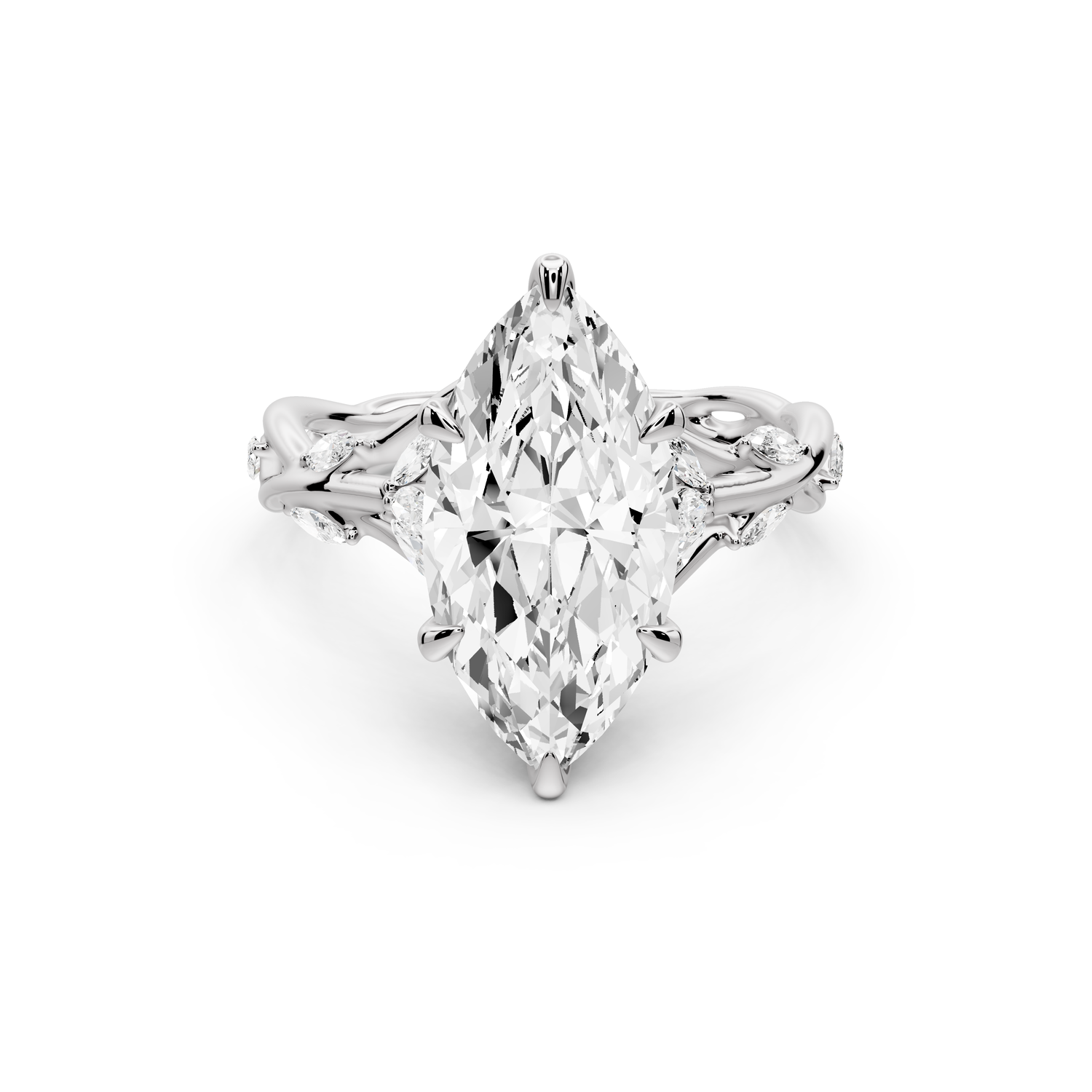 Sarah - 3ct platinum Marquise Nature-Inspired Engagement Ring with Sculpted Vine and Leaf Side Stones