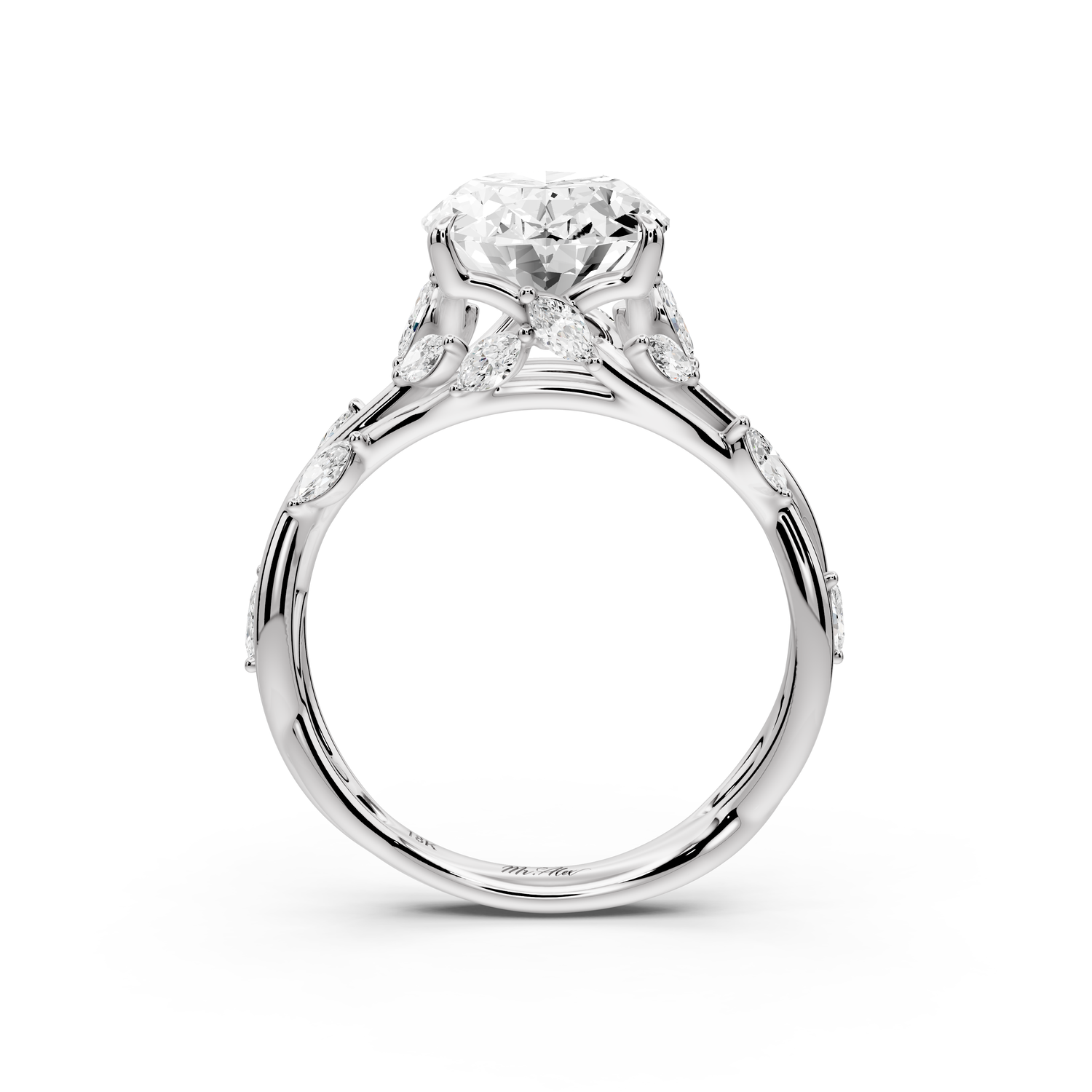 Sarah - 3ct platinum Oval Nature-Inspired Engagement Ring with Sculpted Vine and Leaf Side Stones