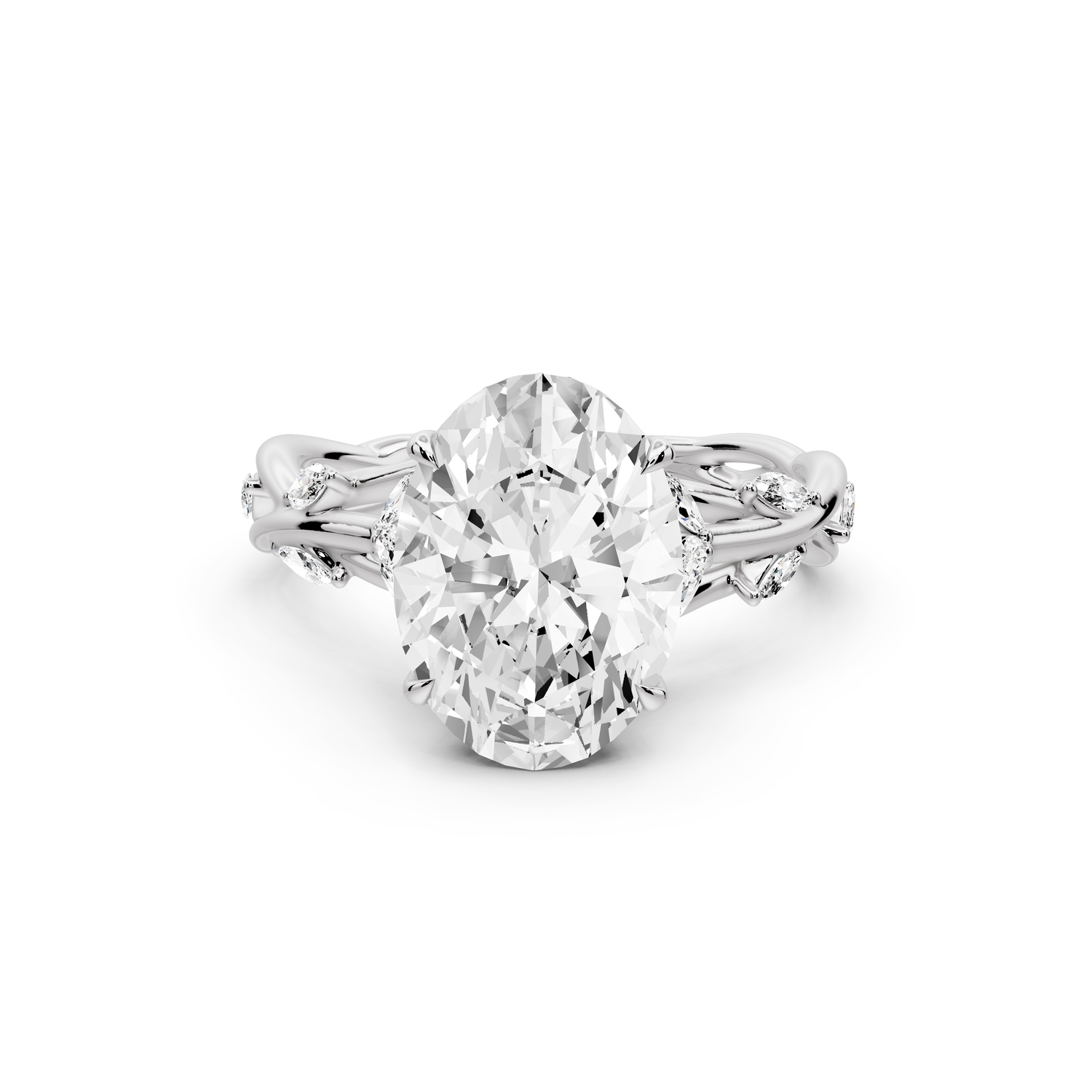 Sarah - 3ct platinum Oval Nature-Inspired Engagement Ring with Sculpted Vine and Leaf Side Stones