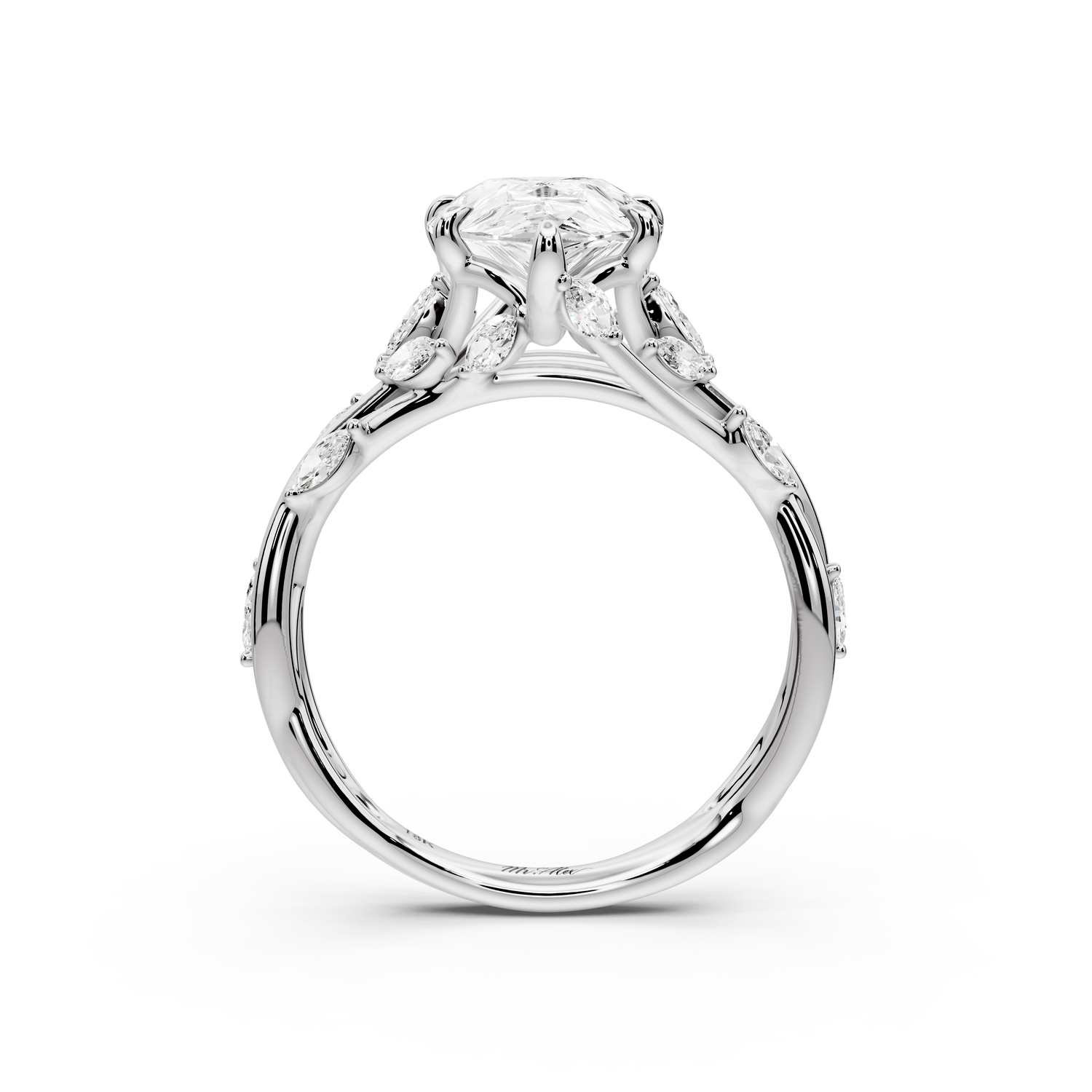 Sarah - 3ct platinum Pear Nature-Inspired Engagement Ring with Sculpted Vine and Leaf Side Stones