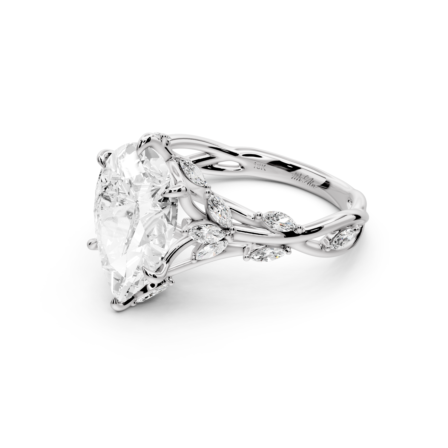 Sarah - 3ct platinum Pear Nature-Inspired Engagement Ring with Sculpted Vine and Leaf Side Stones