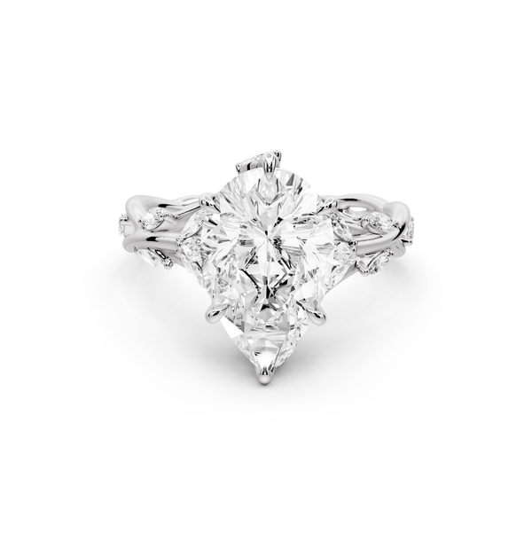Sarah - 3ct platinum Pear Nature-Inspired Engagement Ring with Sculpted Vine and Leaf Side Stones