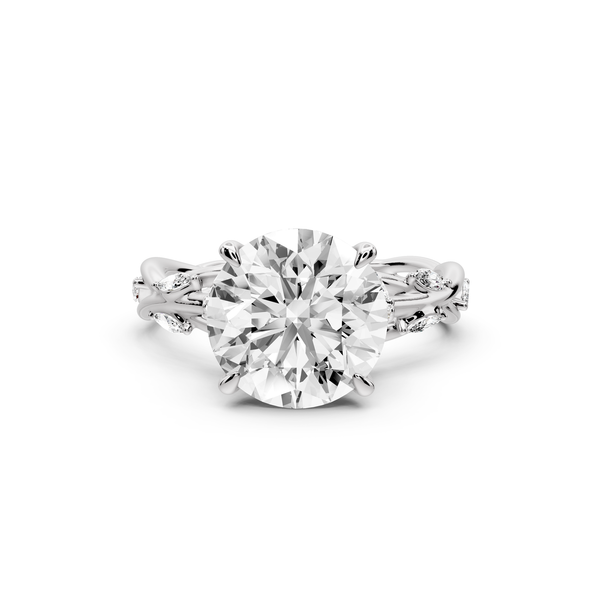 Sarah - 3ct platinum Round Nature-Inspired Engagement Ring with Sculpted Vine and Leaf Side Stones