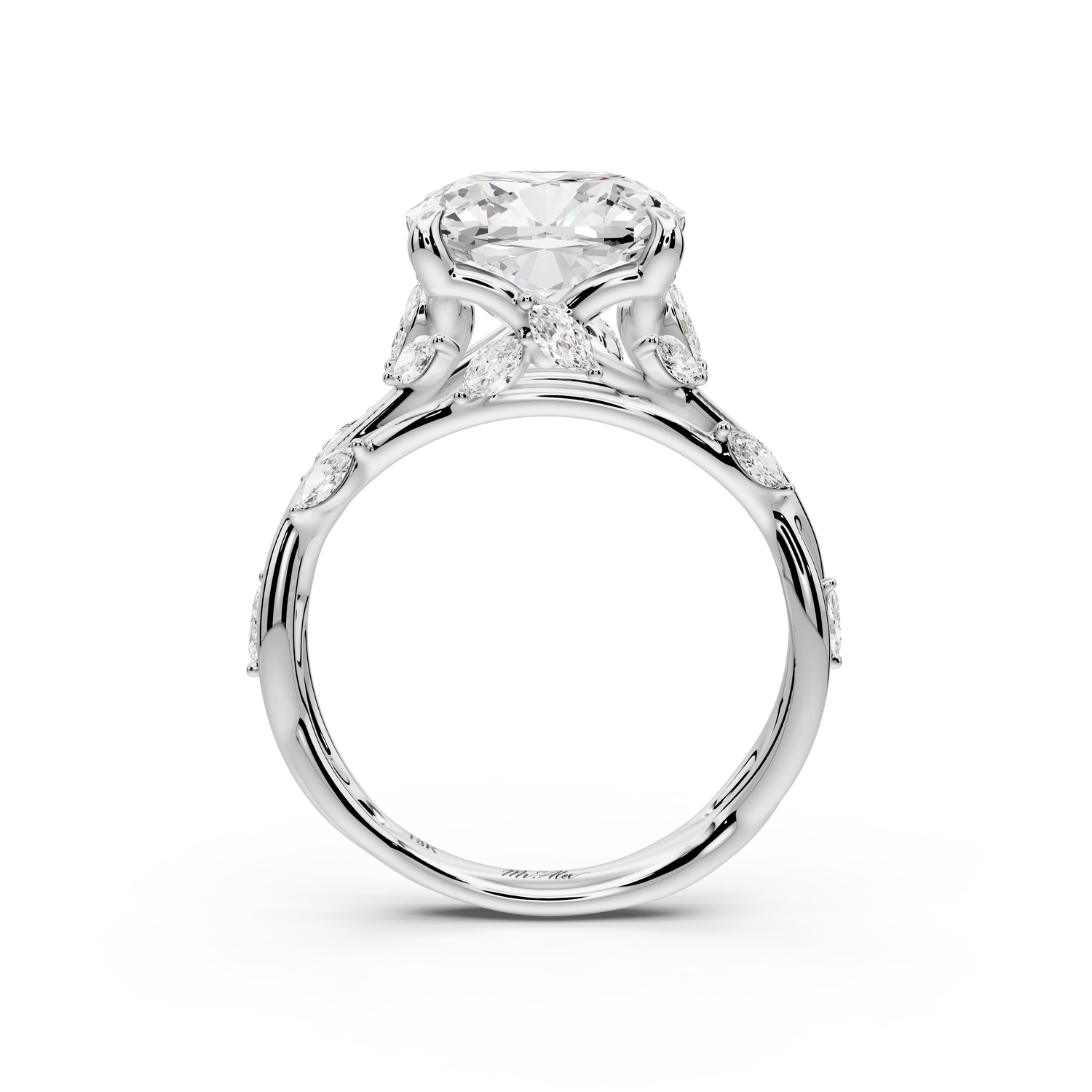 Sarah - 4ct platinum Cushion Nature-Inspired Engagement Ring with Sculpted Vine and Leaf Side Stones