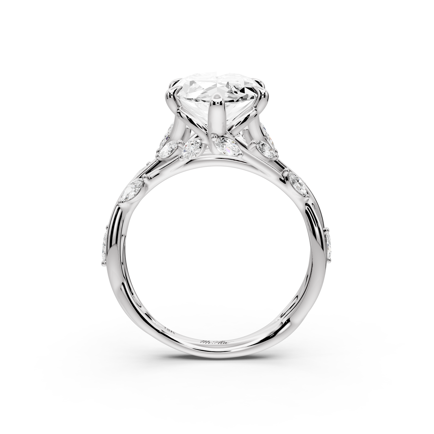Sarah - 4ct platinum Marquise Nature-Inspired Engagement Ring with Sculpted Vine and Leaf Side Stones