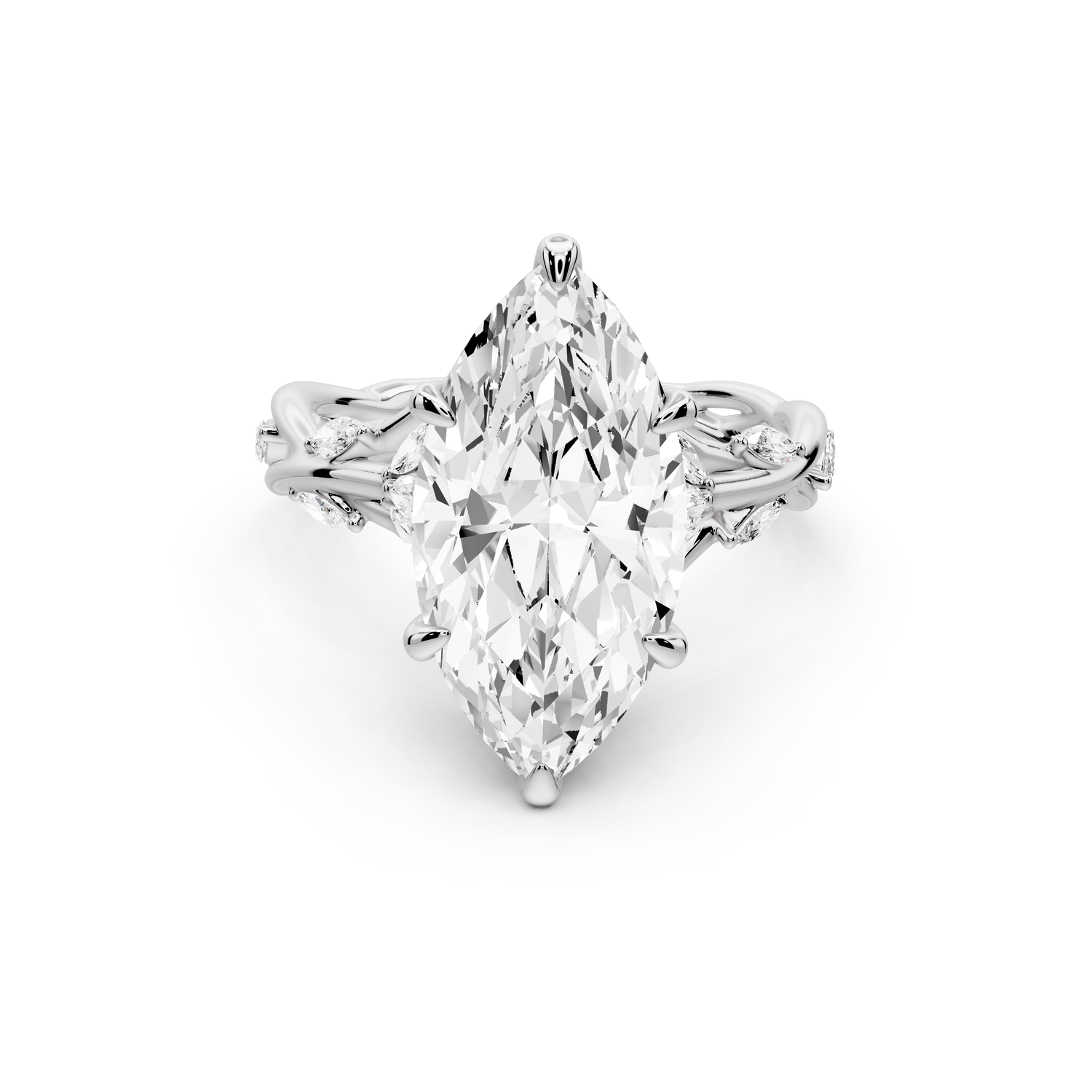 Sarah - 4ct platinum Marquise Nature-Inspired Engagement Ring with Sculpted Vine and Leaf Side Stones