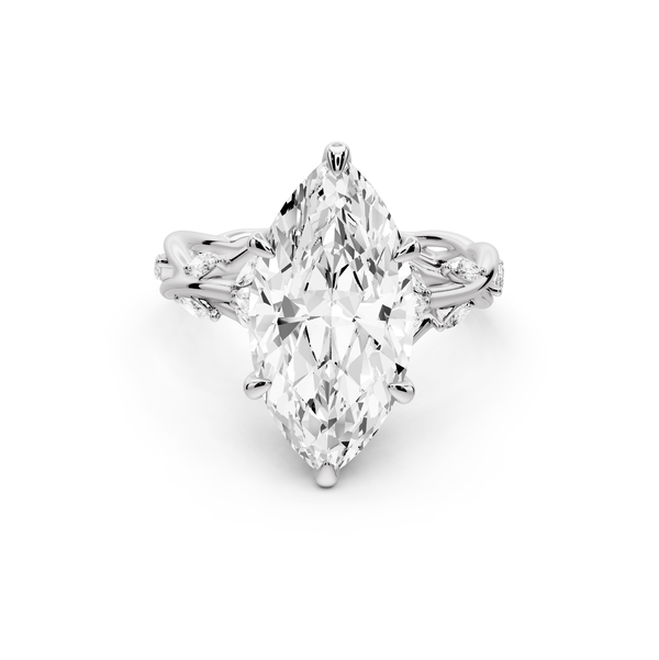 Sarah - 4ct platinum Marquise Nature-Inspired Engagement Ring with Sculpted Vine and Leaf Side Stones