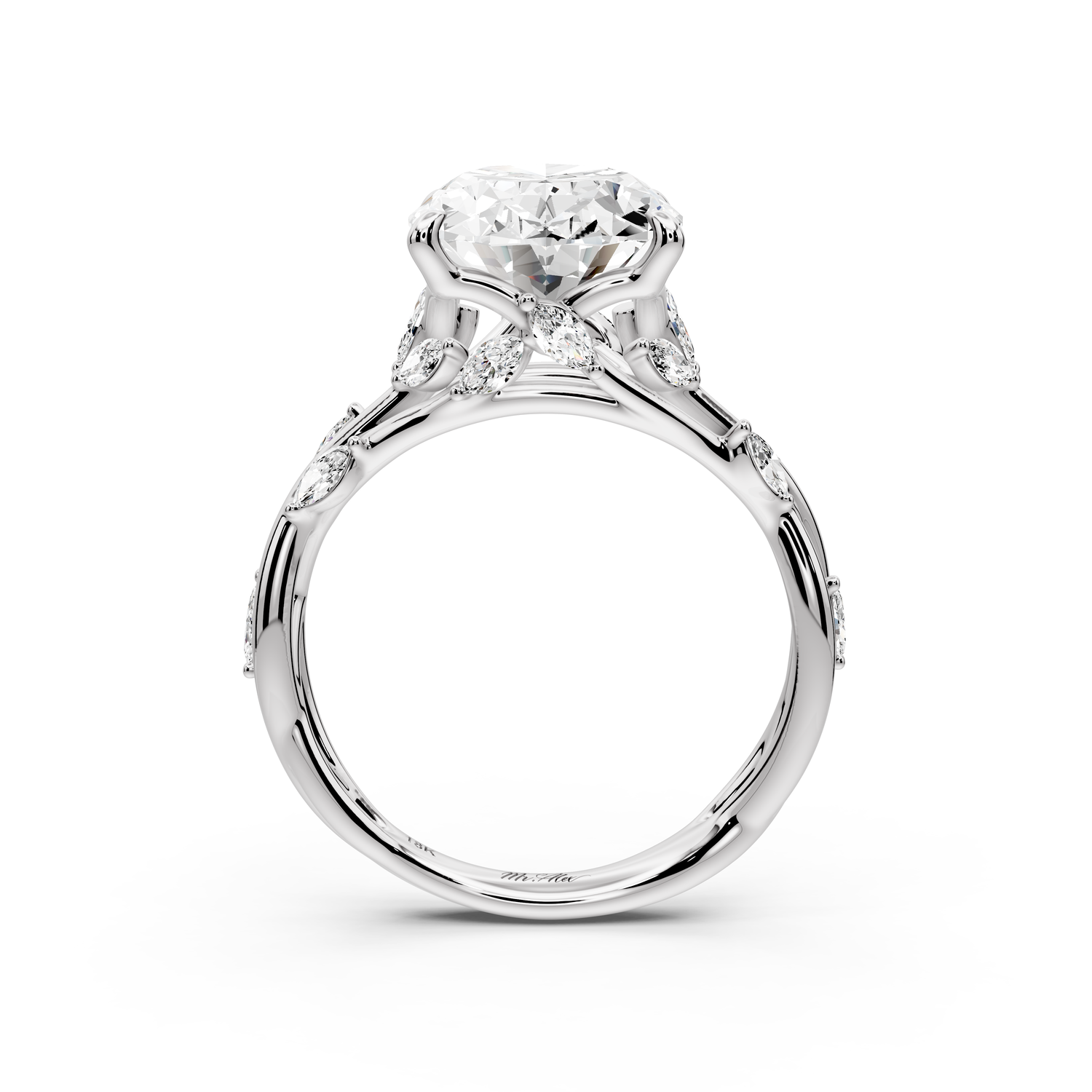Sarah - 4ct platinum Oval Nature-Inspired Engagement Ring with Sculpted Vine and Leaf Side Stones