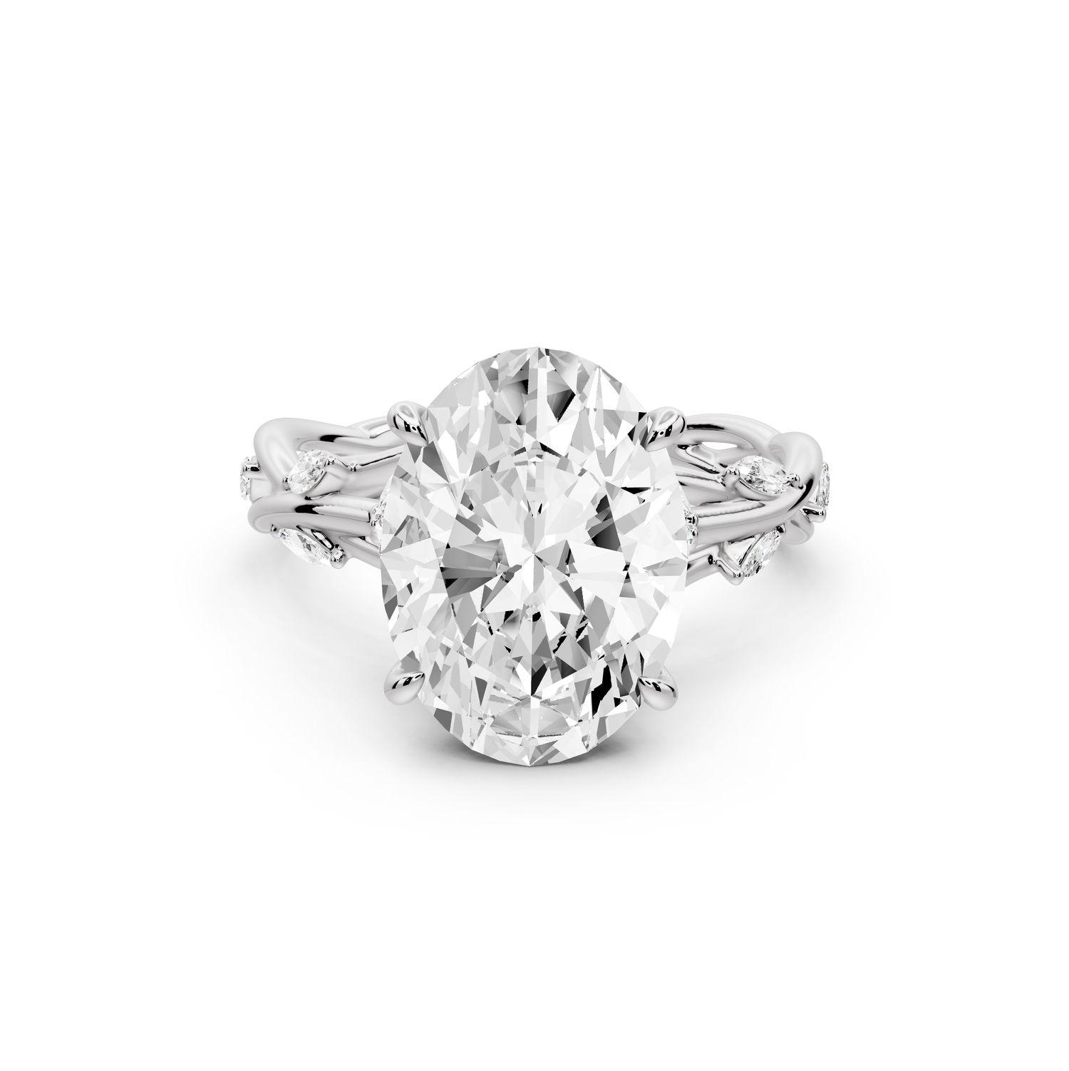 Sarah - 4ct platinum Oval Nature-Inspired Engagement Ring with Sculpted Vine and Leaf Side Stones