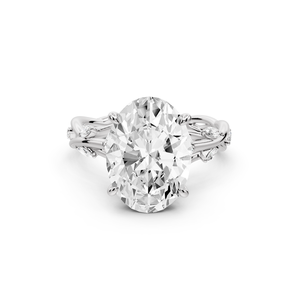 Sarah - 4ct platinum Oval Nature-Inspired Engagement Ring with Sculpted Vine and Leaf Side Stones