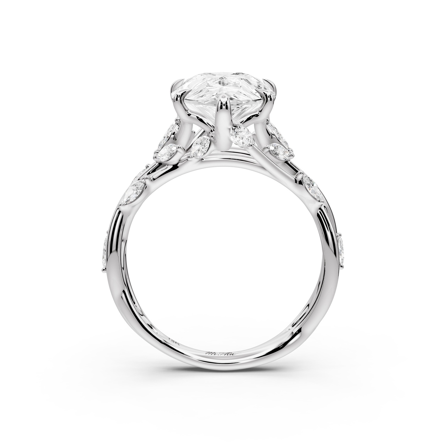 Sarah - 4ct platinum Pear Nature-Inspired Engagement Ring with Sculpted Vine and Leaf Side Stones