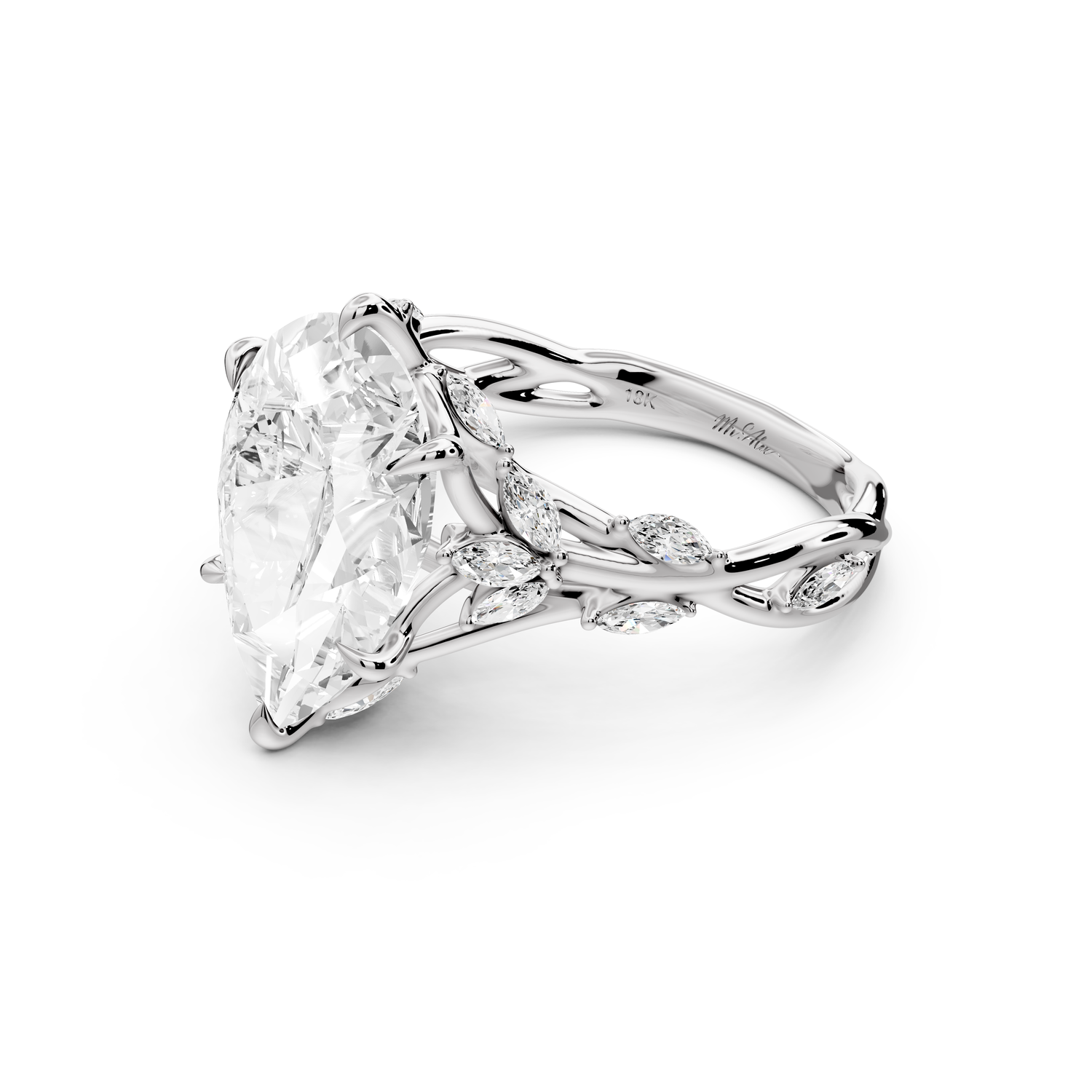 Sarah - 4ct platinum Pear Nature-Inspired Engagement Ring with Sculpted Vine and Leaf Side Stones