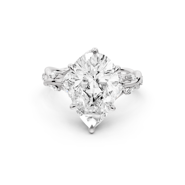 Sarah - 4ct platinum Pear Nature-Inspired Engagement Ring with Sculpted Vine and Leaf Side Stones