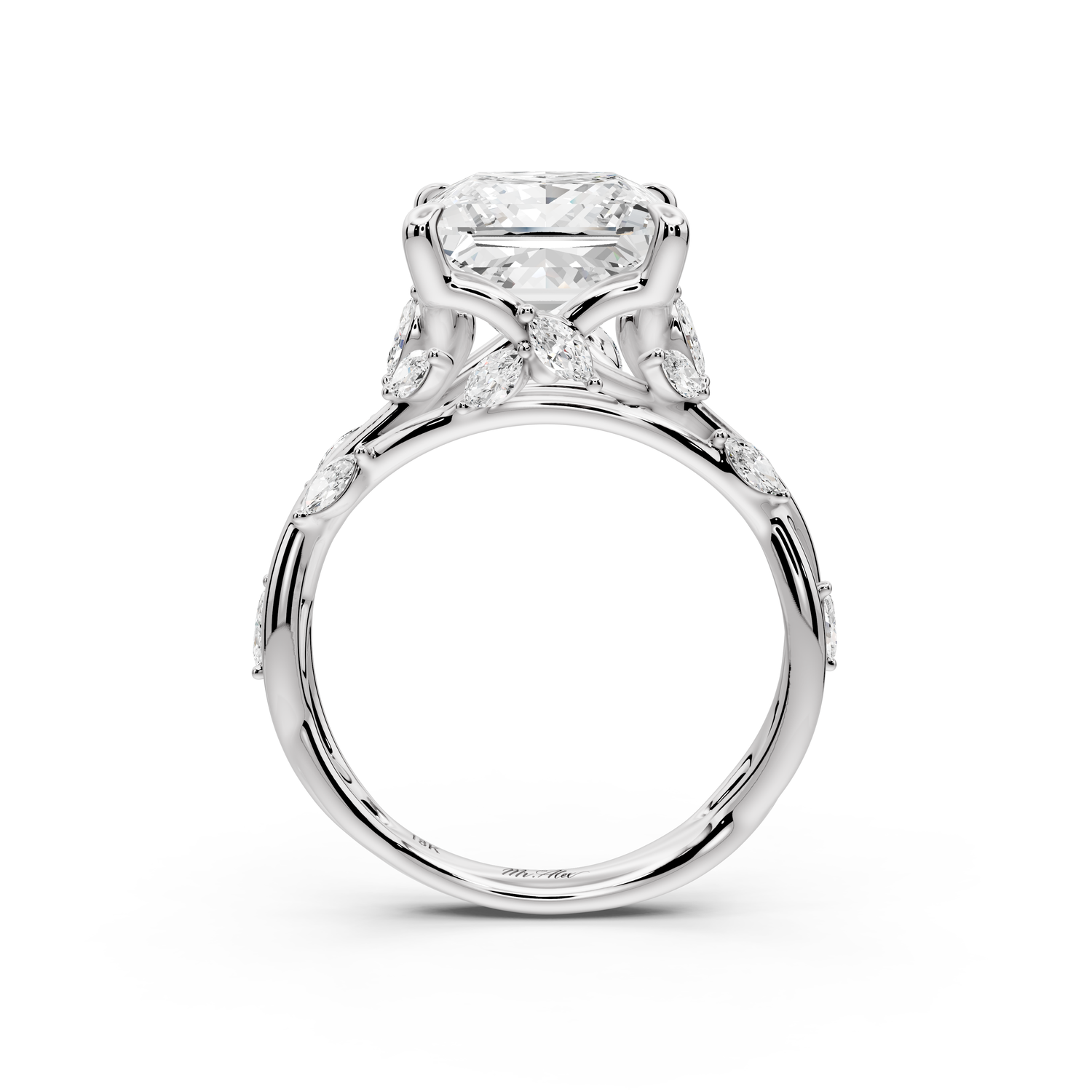 Sarah - 4ct platinum Princess Nature-Inspired Engagement Ring with Sculpted Vine and Leaf Side Stones