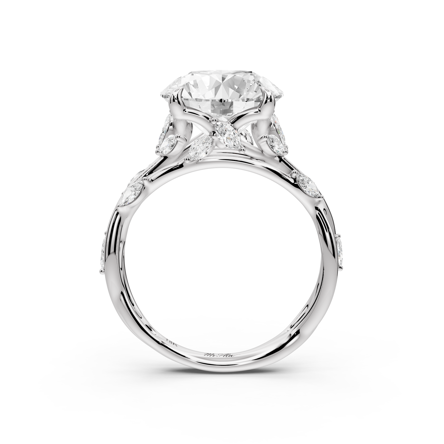 Sarah - 4ct platinum Round Nature-Inspired Engagement Ring with Sculpted Vine and Leaf Side Stones