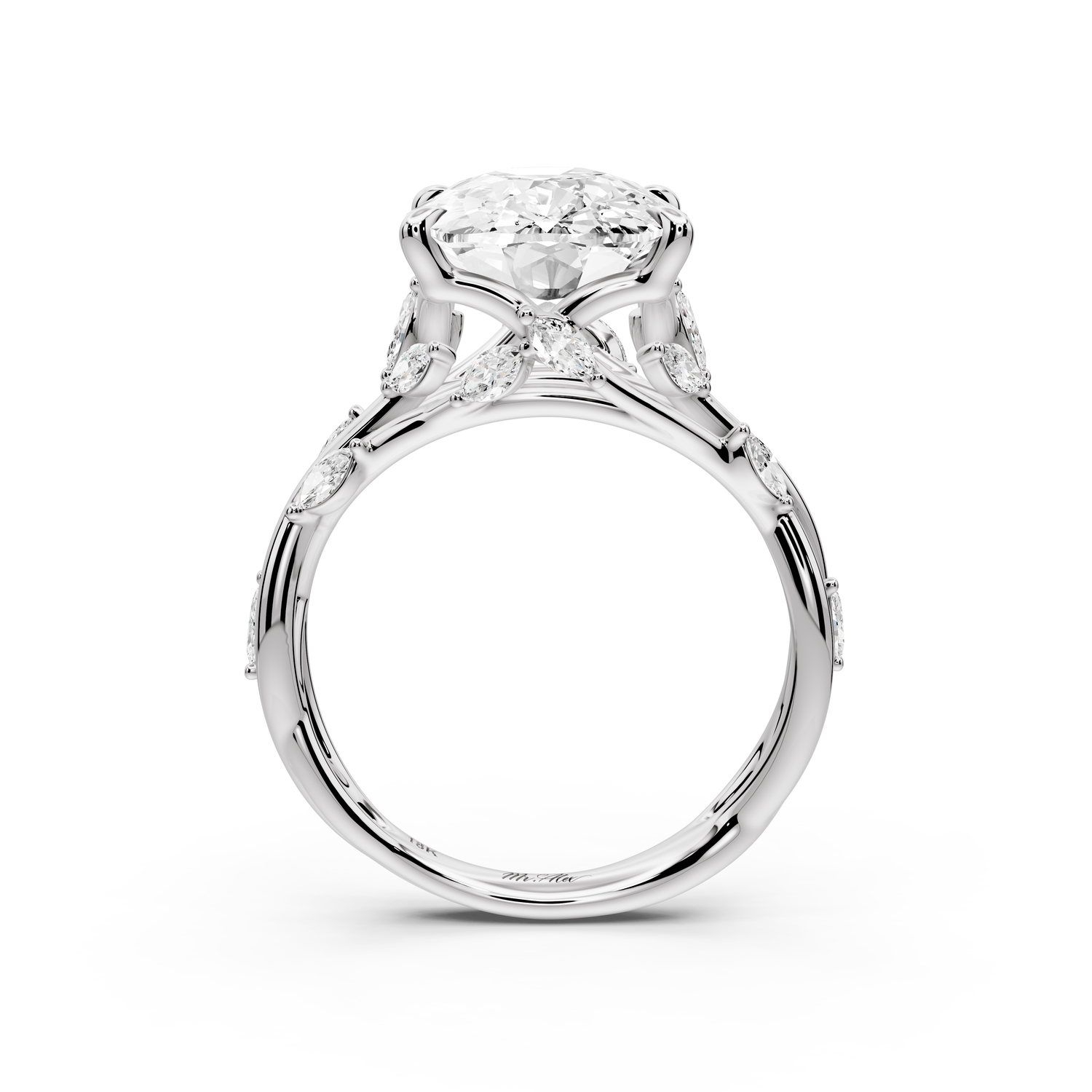 Sarah - 5ct platinum Ecushion Nature-Inspired Engagement Ring with Sculpted Vine and Leaf Side Stones