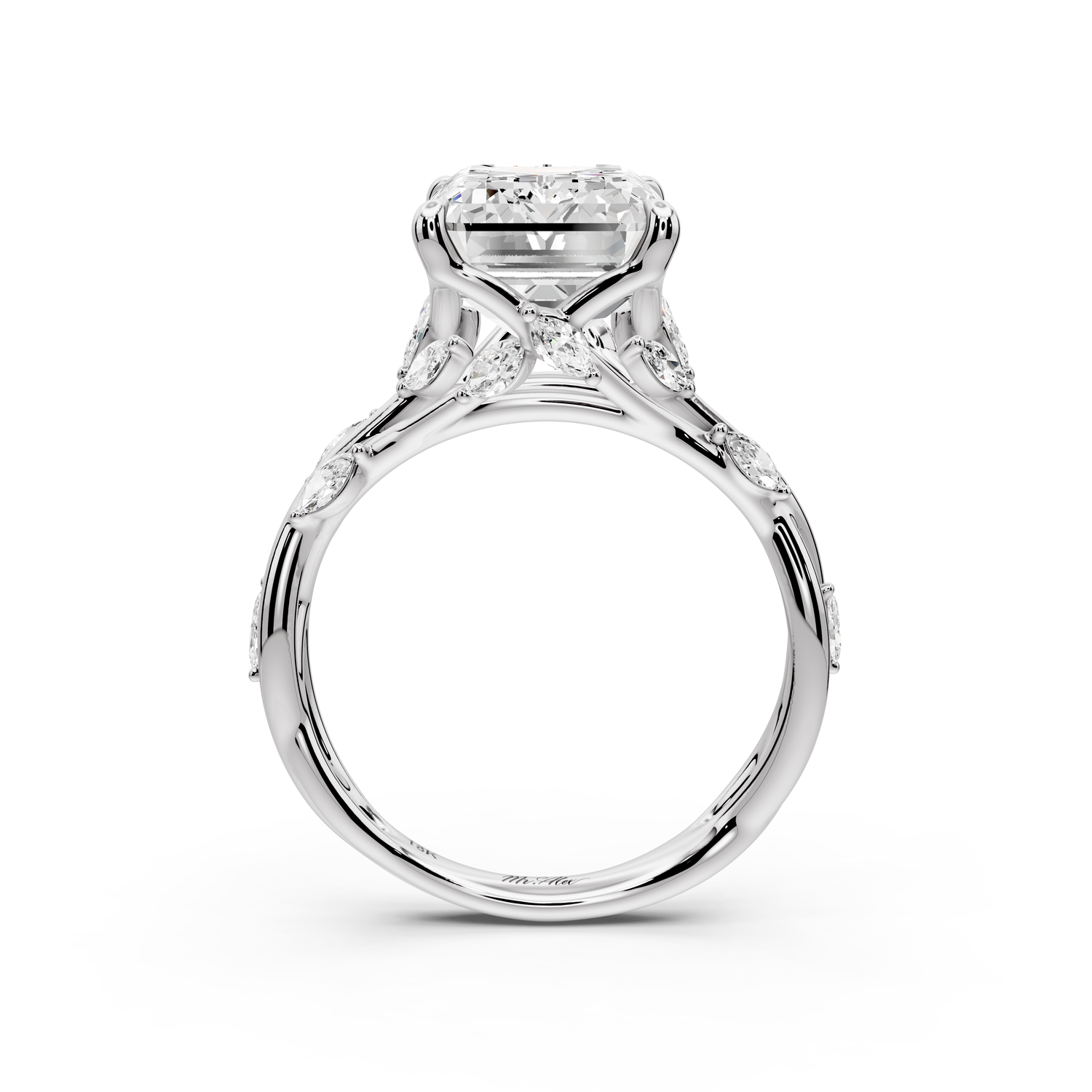 Sarah - 5ct platinum Emerald Nature-Inspired Engagement Ring with Sculpted Vine and Leaf Side Stones