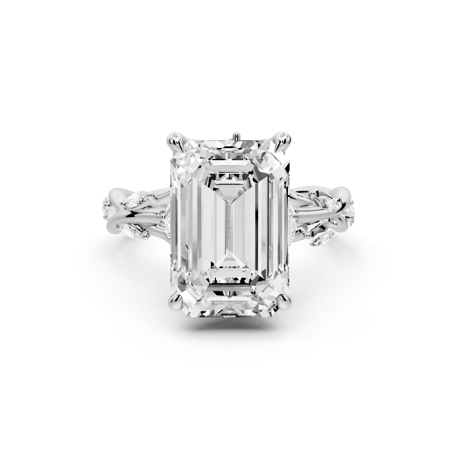Sarah - 5ct platinum Emerald Nature-Inspired Engagement Ring with Sculpted Vine and Leaf Side Stones