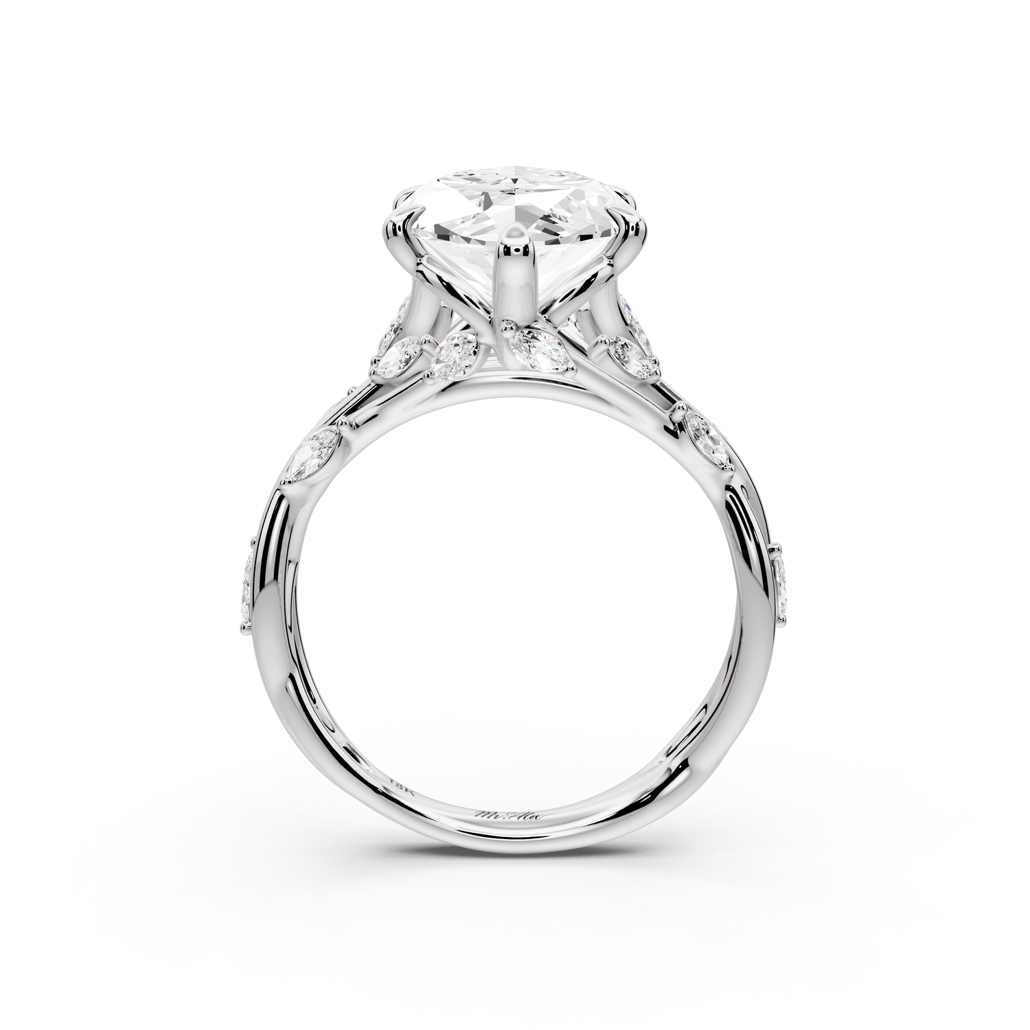 Sarah - 5ct platinum Marquise Nature-Inspired Engagement Ring with Sculpted Vine and Leaf Side Stones