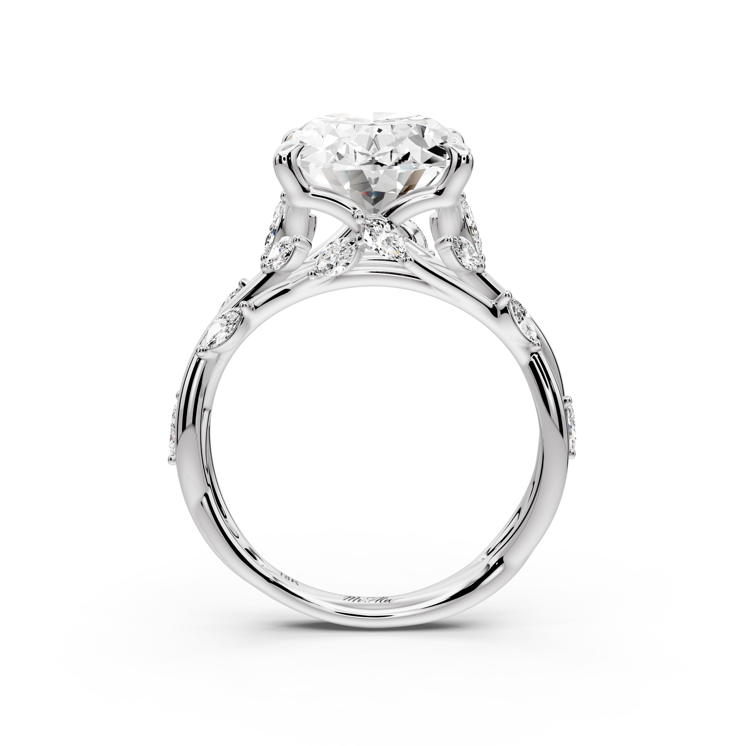 Sarah - 5ct platinum Oval Nature-Inspired Engagement Ring with Sculpted Vine and Leaf Side Stones