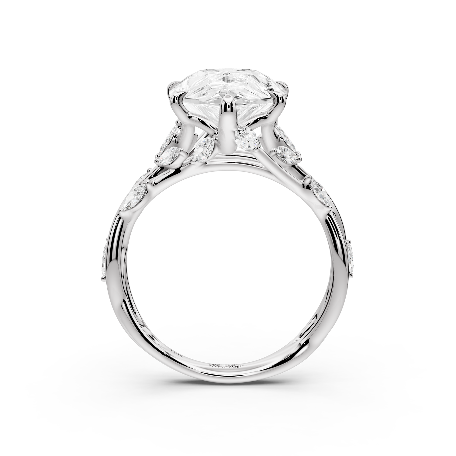 Sarah - 5ct platinum Pear Nature-Inspired Engagement Ring with Sculpted Vine and Leaf Side Stones