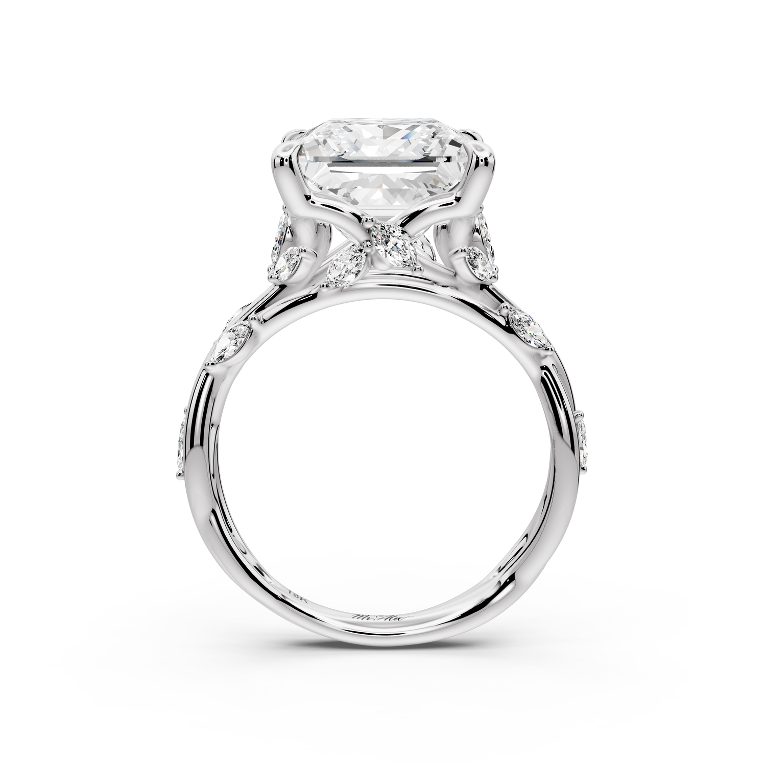 Sarah - 5ct platinum Princess Nature-Inspired Engagement Ring with Sculpted Vine and Leaf Side Stones