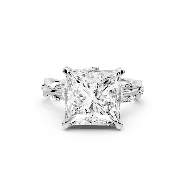 Sarah - 5ct platinum Princess Nature-Inspired Engagement Ring with Sculpted Vine and Leaf Side Stones