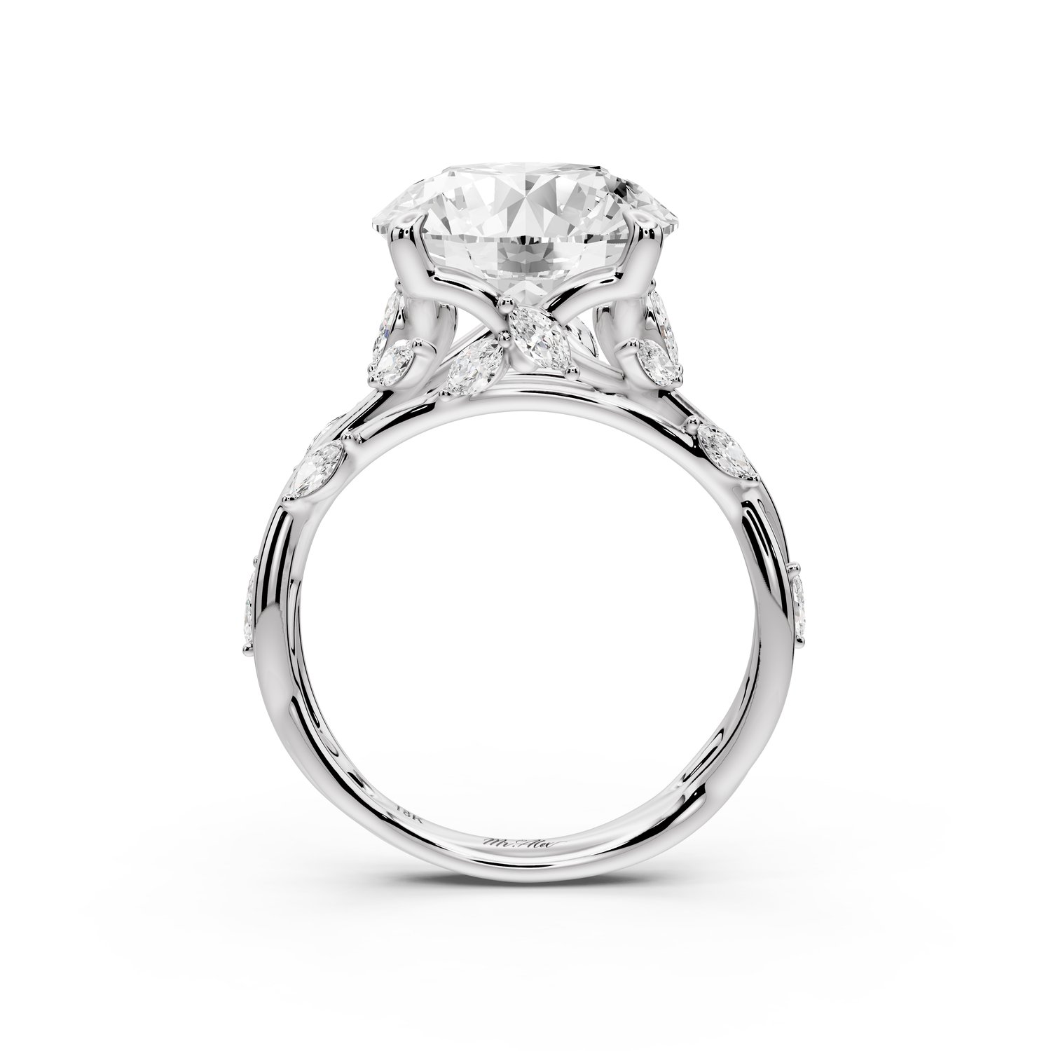 Sarah - 5ct platinum Round Nature-Inspired Engagement Ring with Sculpted Vine and Leaf Side Stones