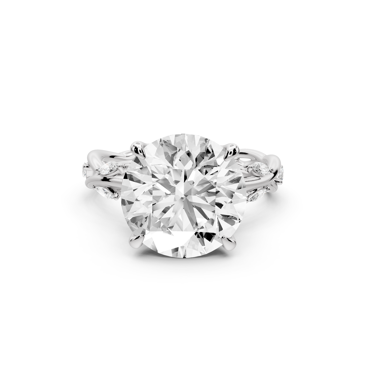 Sarah - 5ct platinum Round Nature-Inspired Engagement Ring with Sculpted Vine and Leaf Side Stones