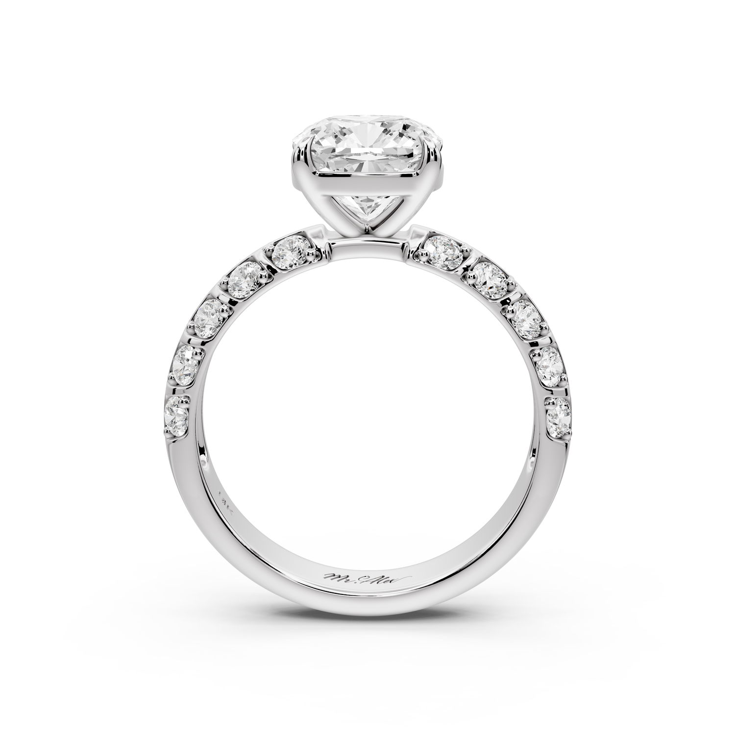 Jessica - 2ct platinum Cushion Split-Shank Engagement Ring with Double-Row Shared-Prong Pavé Band